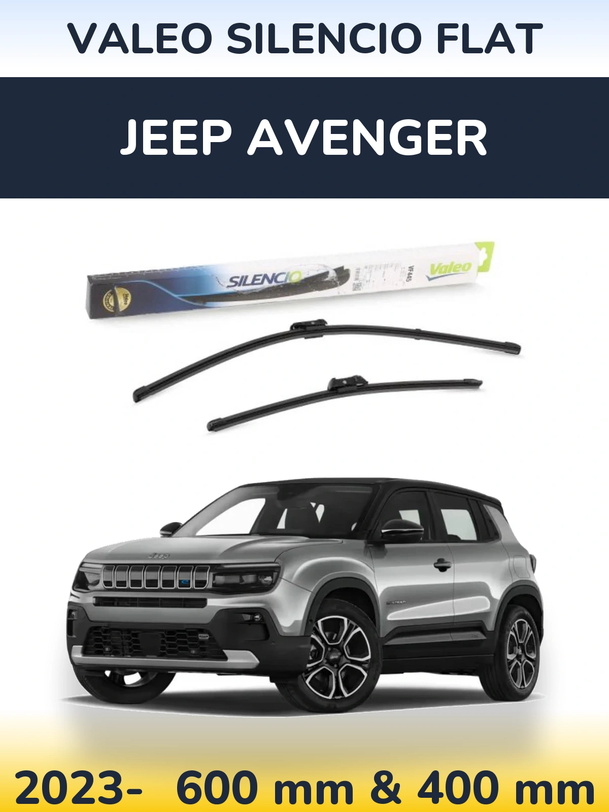Sada předních stěračů Valeo Silencio Flat 600 a 400 mm pro Jeep Avenger 2023-2026