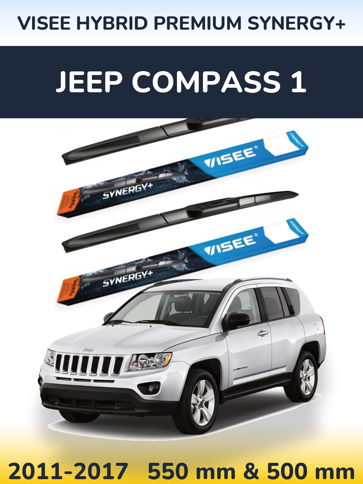 Sada předních stěračů VISEE HYBRID PREMIUM SYNERGY+ 550 a 500 mm pro Jeep Compass 1 2011-2017