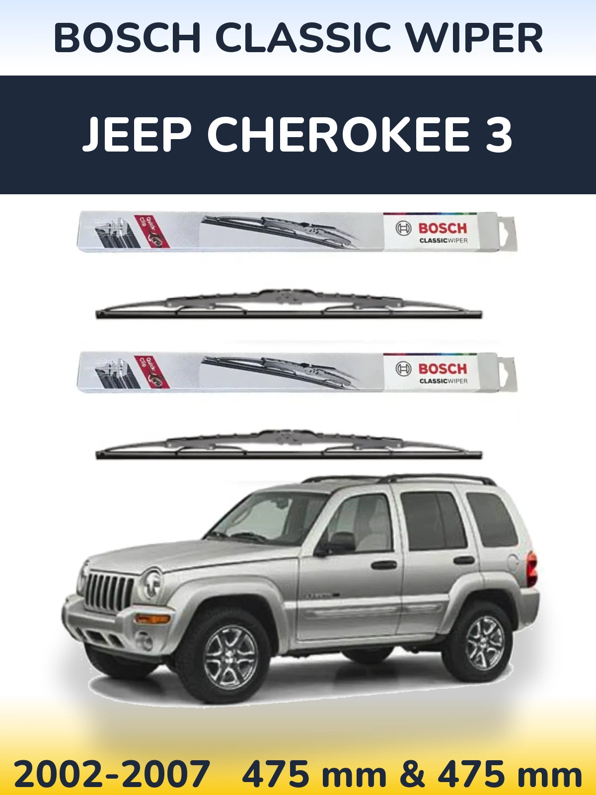 Sada předních stěračů BOSCH Classic Wiper 475 a 475 mm pro Jeep Cherokee 3 2002-2007
