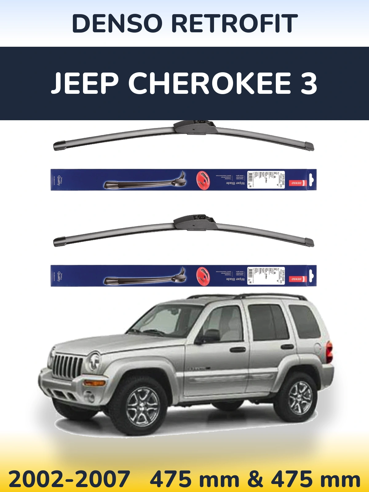 Sada předních stěračů Denso Retrofit 475 a 475 mm pro Jeep Cherokee 3 2002-2007