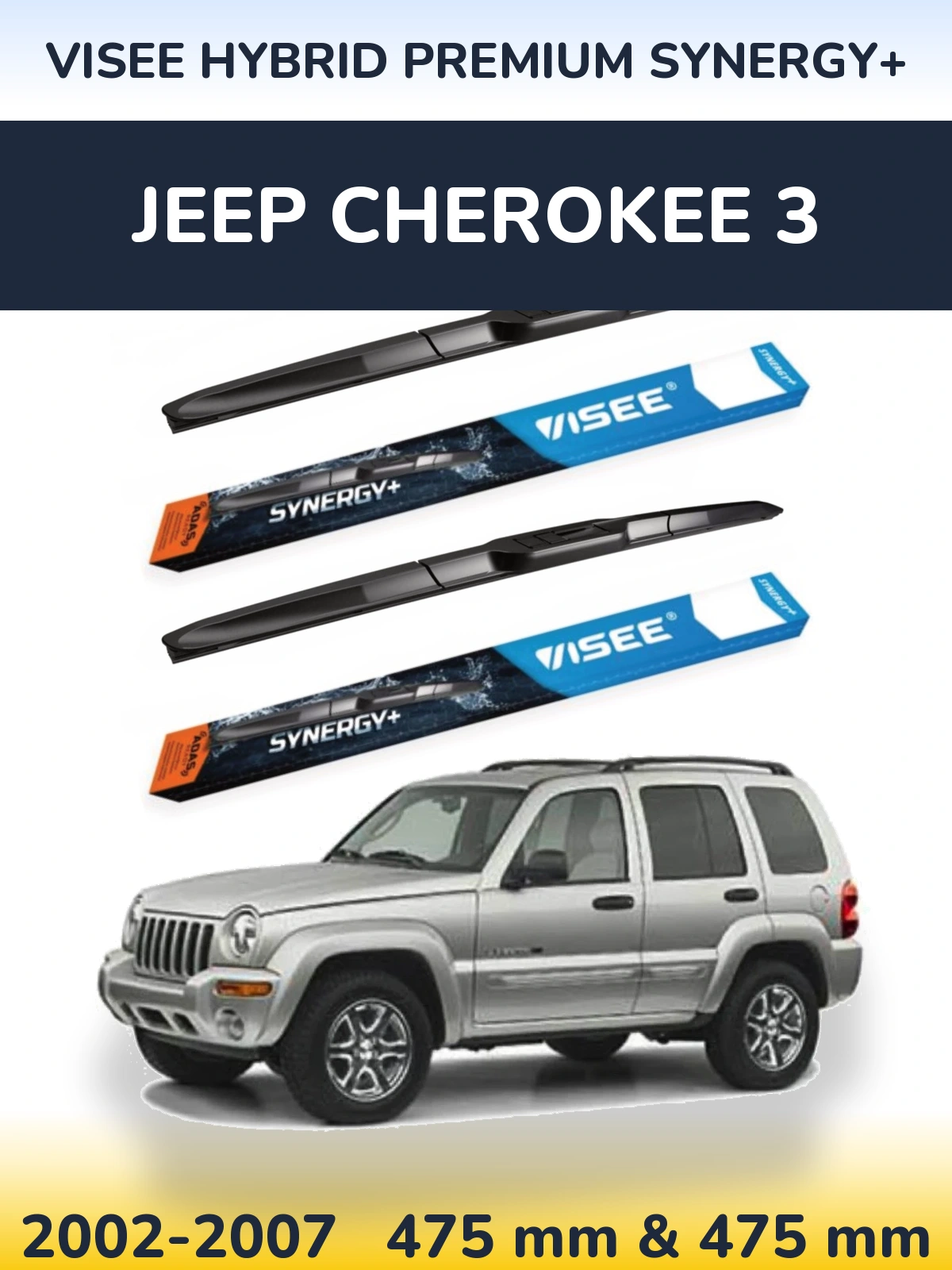 Sada předních stěračů VISEE HYBRID PREMIUM SYNERGY+ 475 a 475 mm pro Jeep Cherokee 3 2002-2007