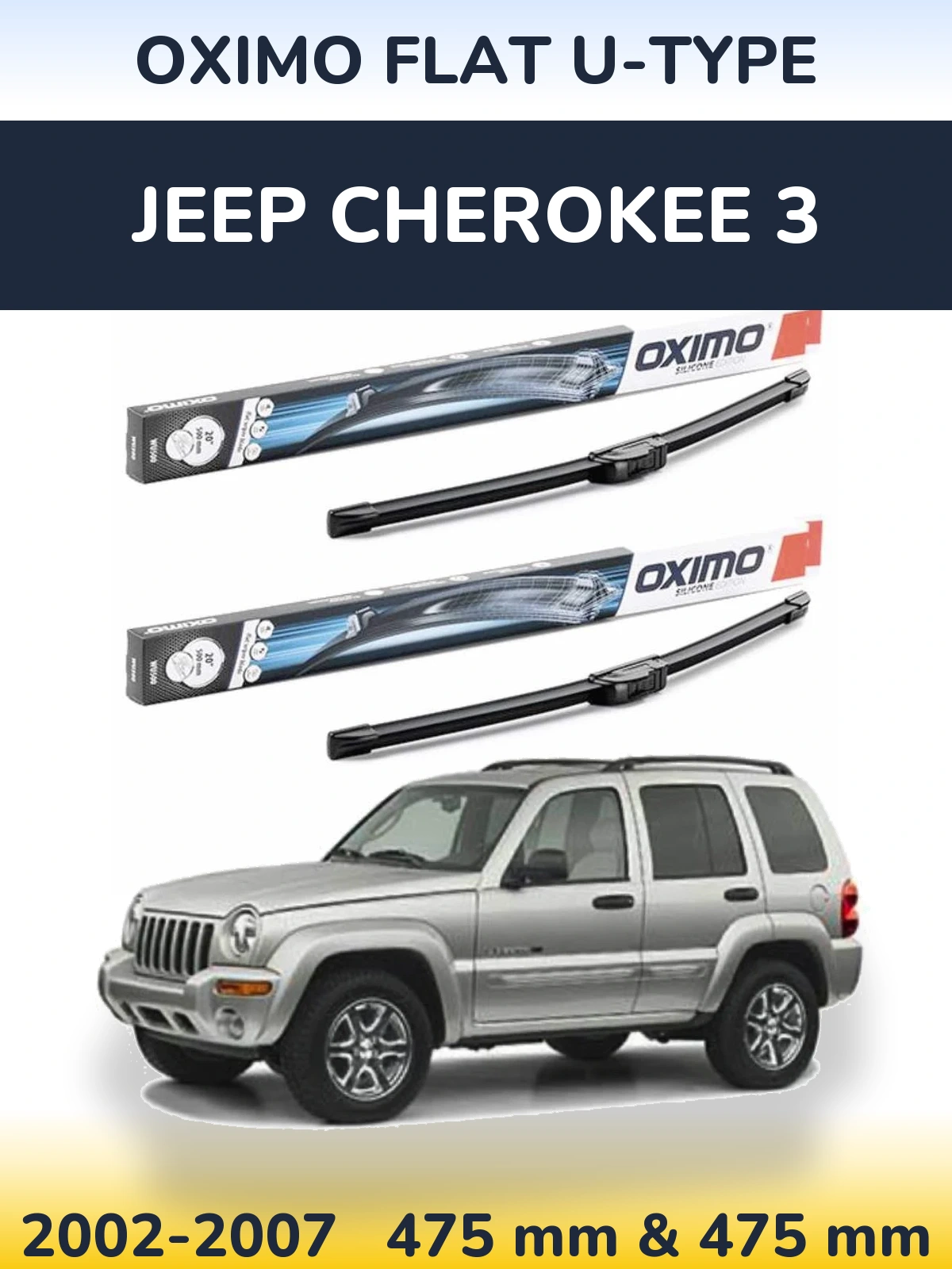 Sada předních stěračů Oximo Flat U-type 475 a 475 mm pro Jeep Cherokee 3 2002-2007