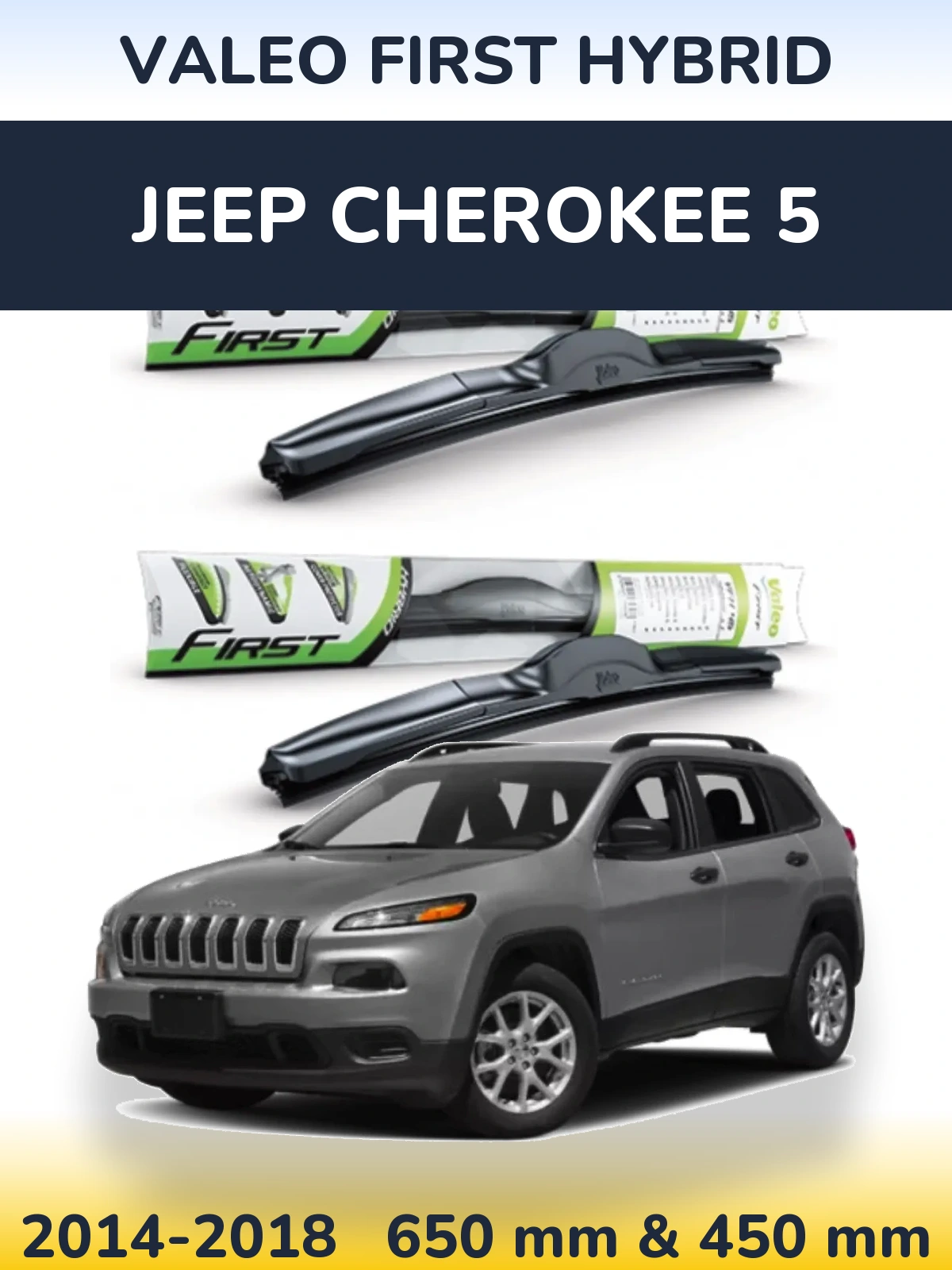 Sada předních stěračů Valeo First Hybrid 650 a 450 mm pro Jeep Cherokee 5 2014-2018