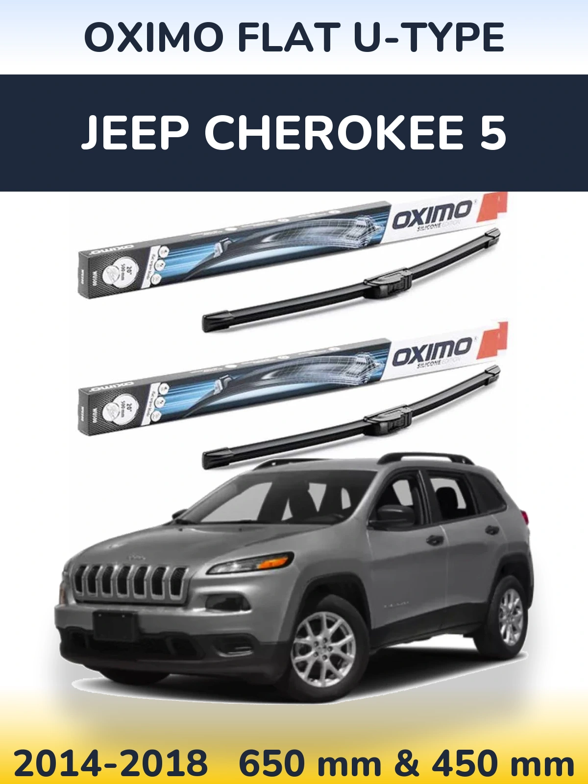 Sada předních stěračů Oximo Flat U-type 650 a 450 mm pro Jeep Cherokee 5 2014-2018
