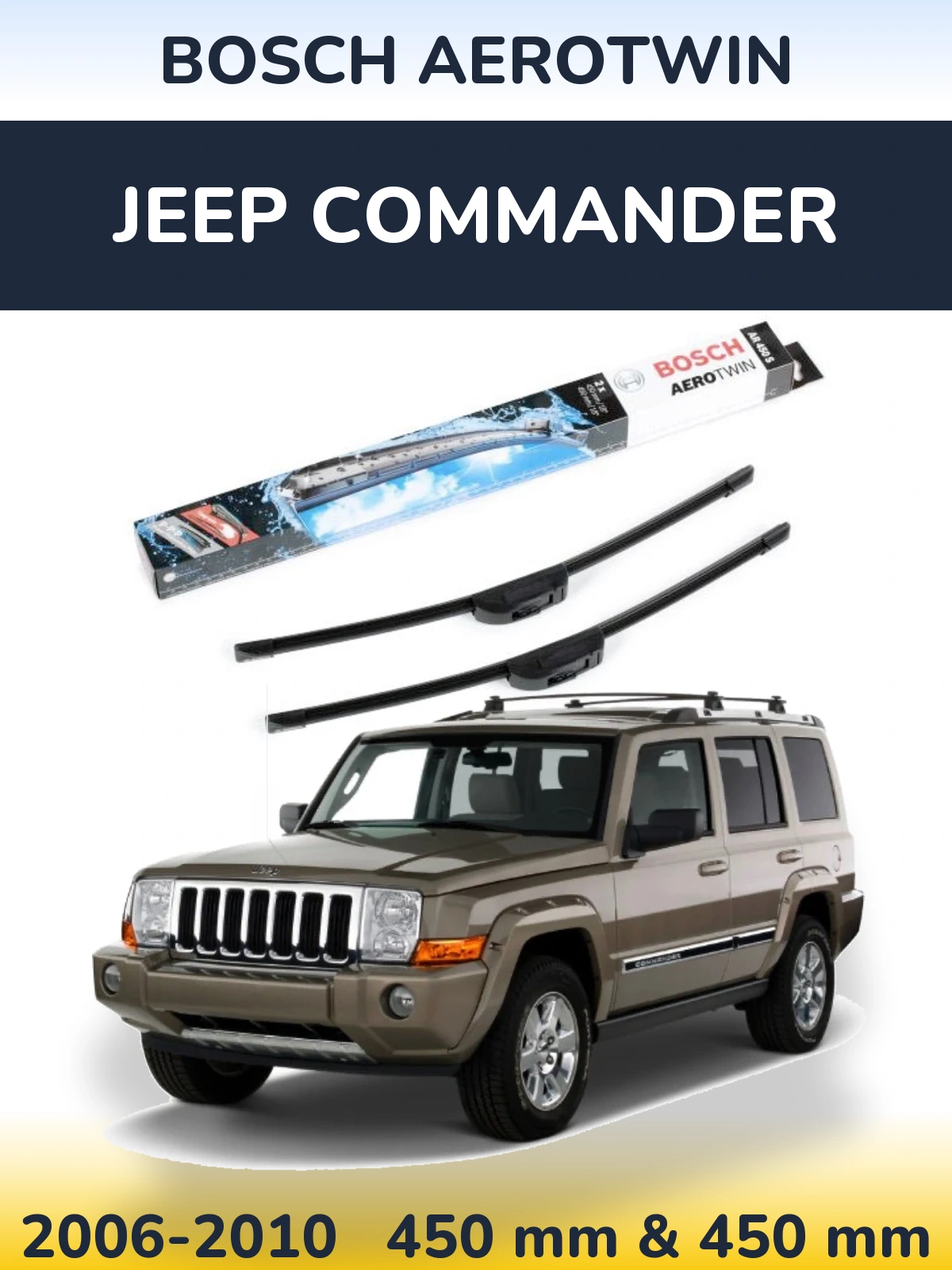 Sada předních stěračů BOSCH AeroTwin 450 a 450 mm pro Jeep Commander 2006-2010