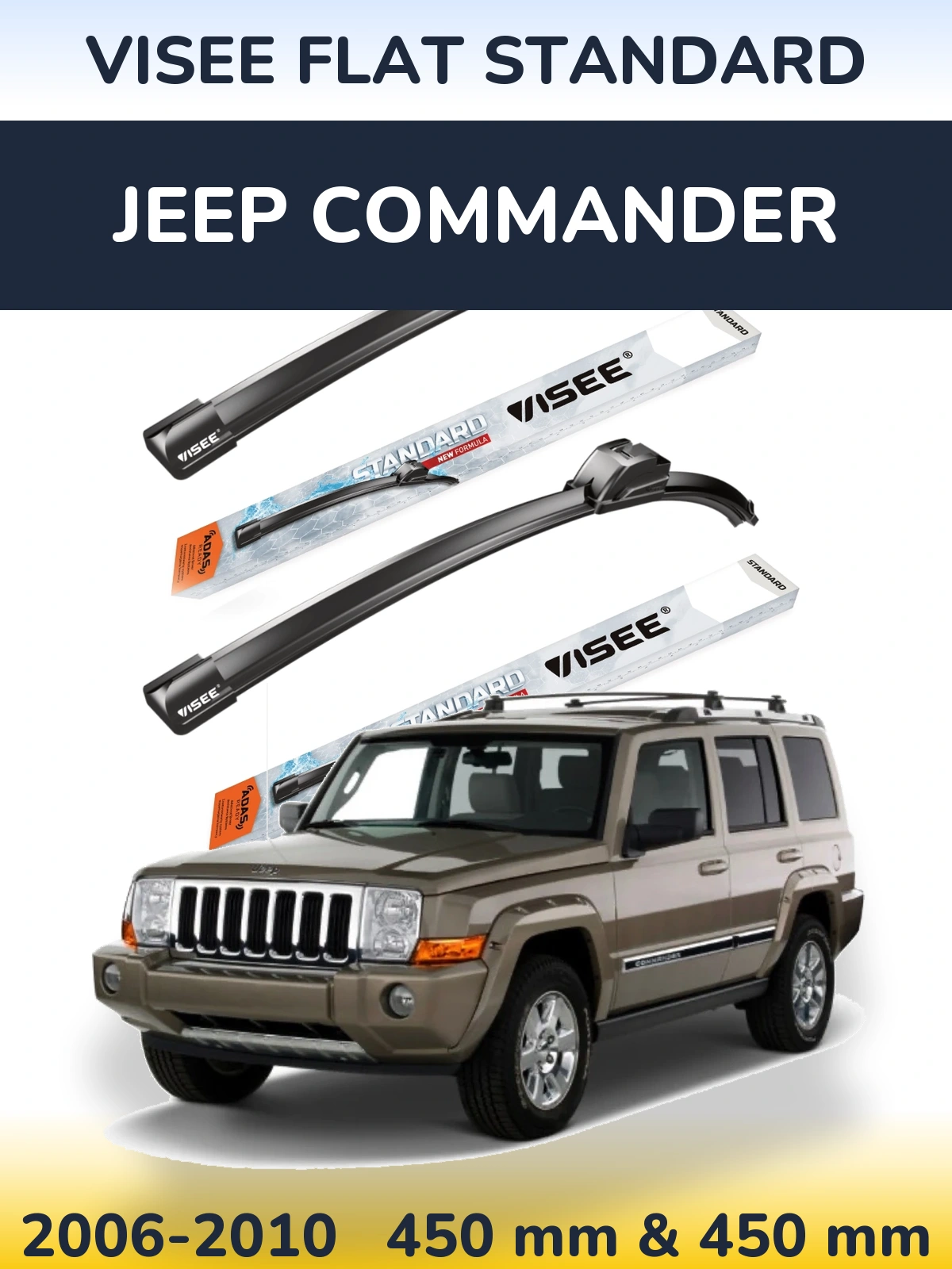 Sada předních stěračů VISEE FLAT STANDARD 450 a 450 mm pro Jeep Commander 2006-2010