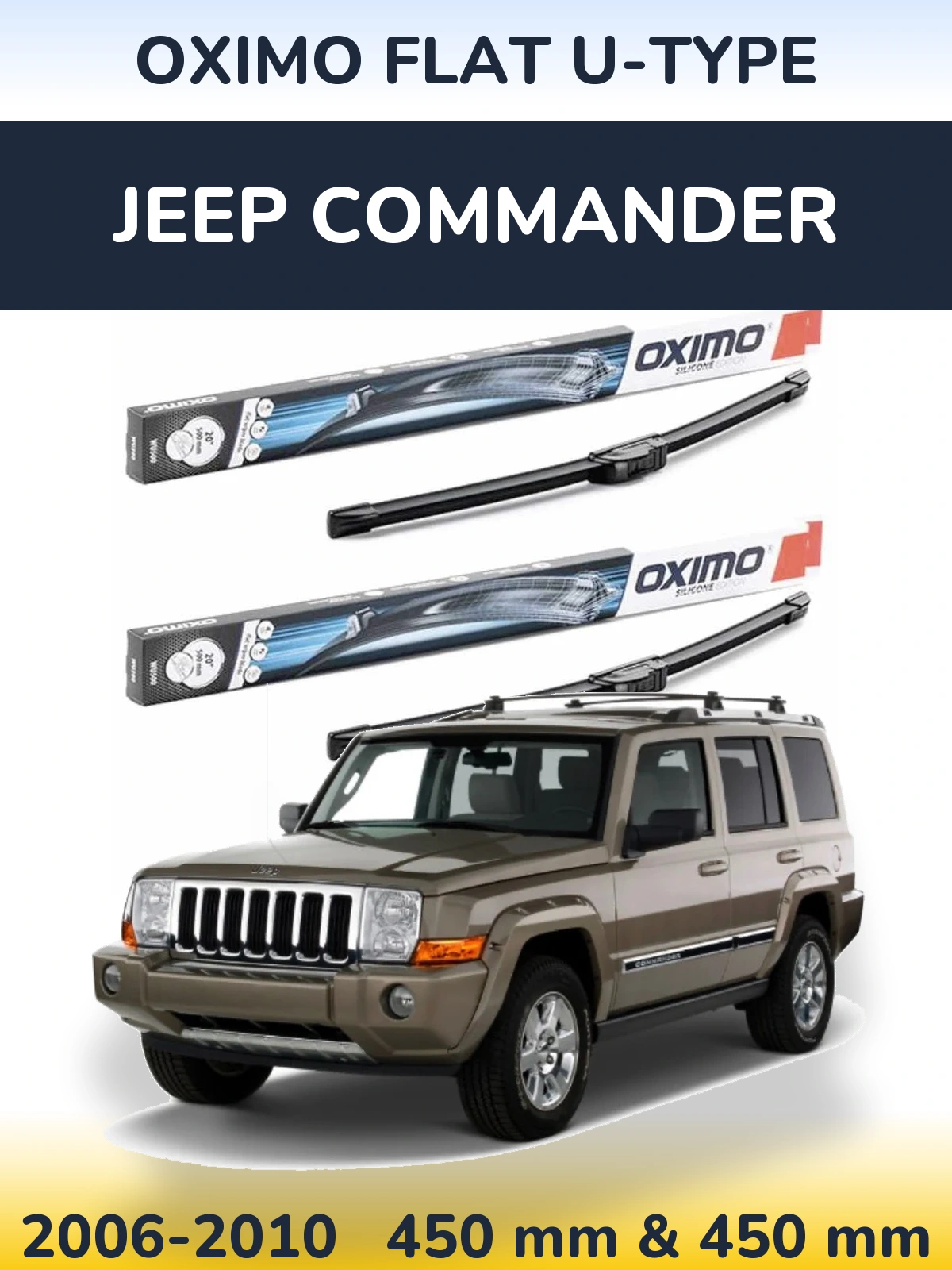 Sada předních stěračů Oximo Flat U-type 450 a 450 mm pro Jeep Commander 2006-2010