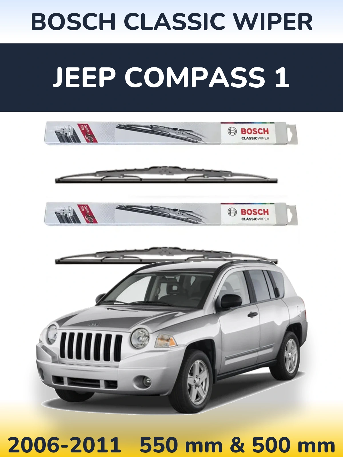 Sada předních stěračů BOSCH Classic Wiper 550 a 500 mm pro Jeep Compass 1 2006-2011