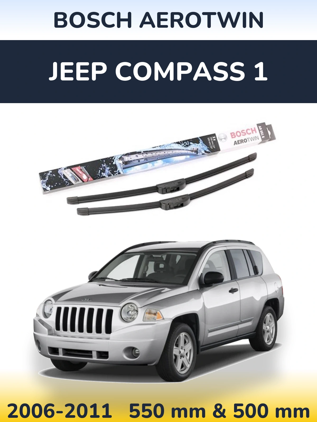 Sada předních stěračů BOSCH AeroTwin 550 a 500 mm pro Jeep Compass 1 2006-2011