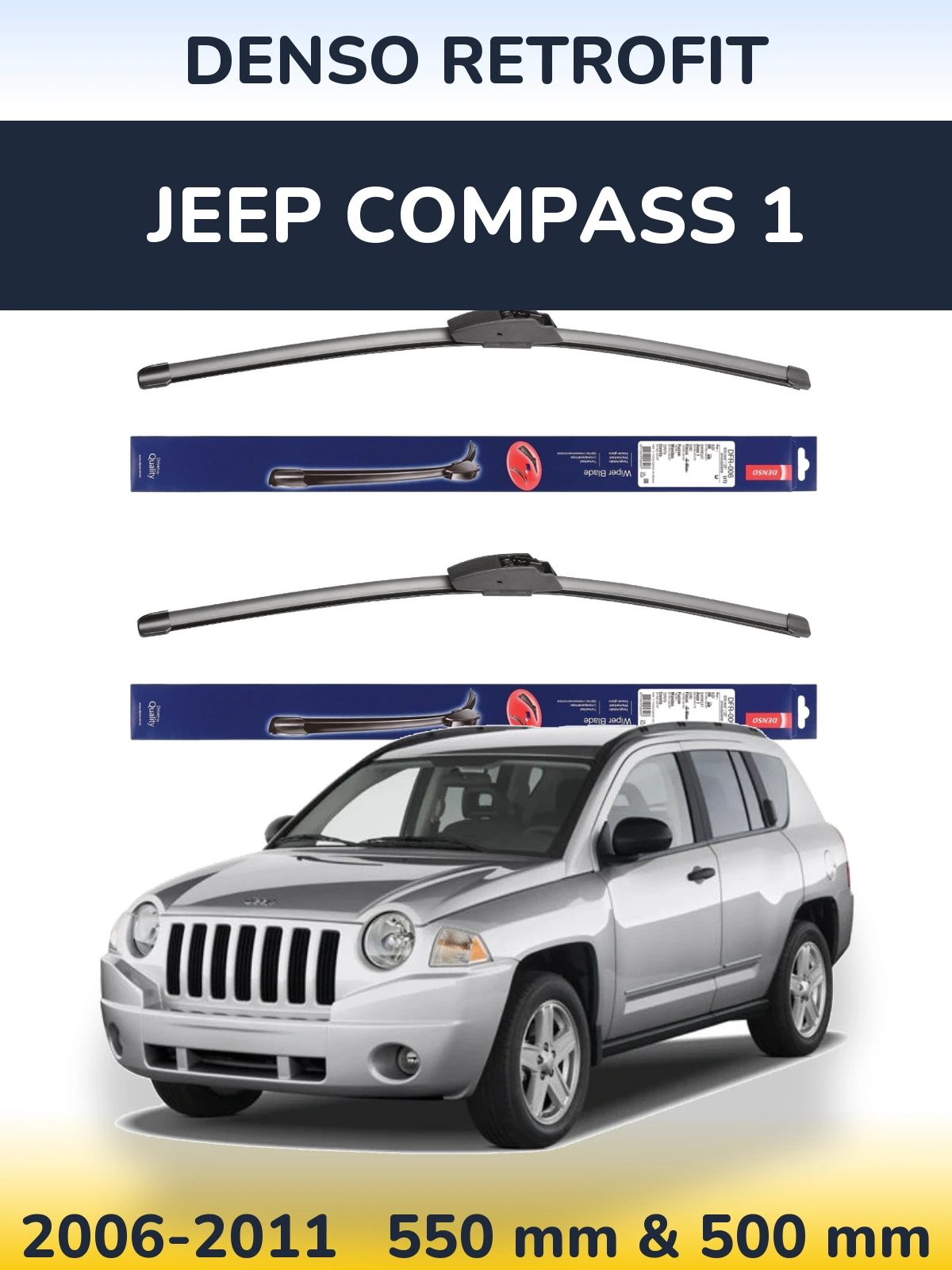 Sada předních stěračů Denso Retrofit 550 a 500 mm pro Jeep Compass 1 2006-2011
