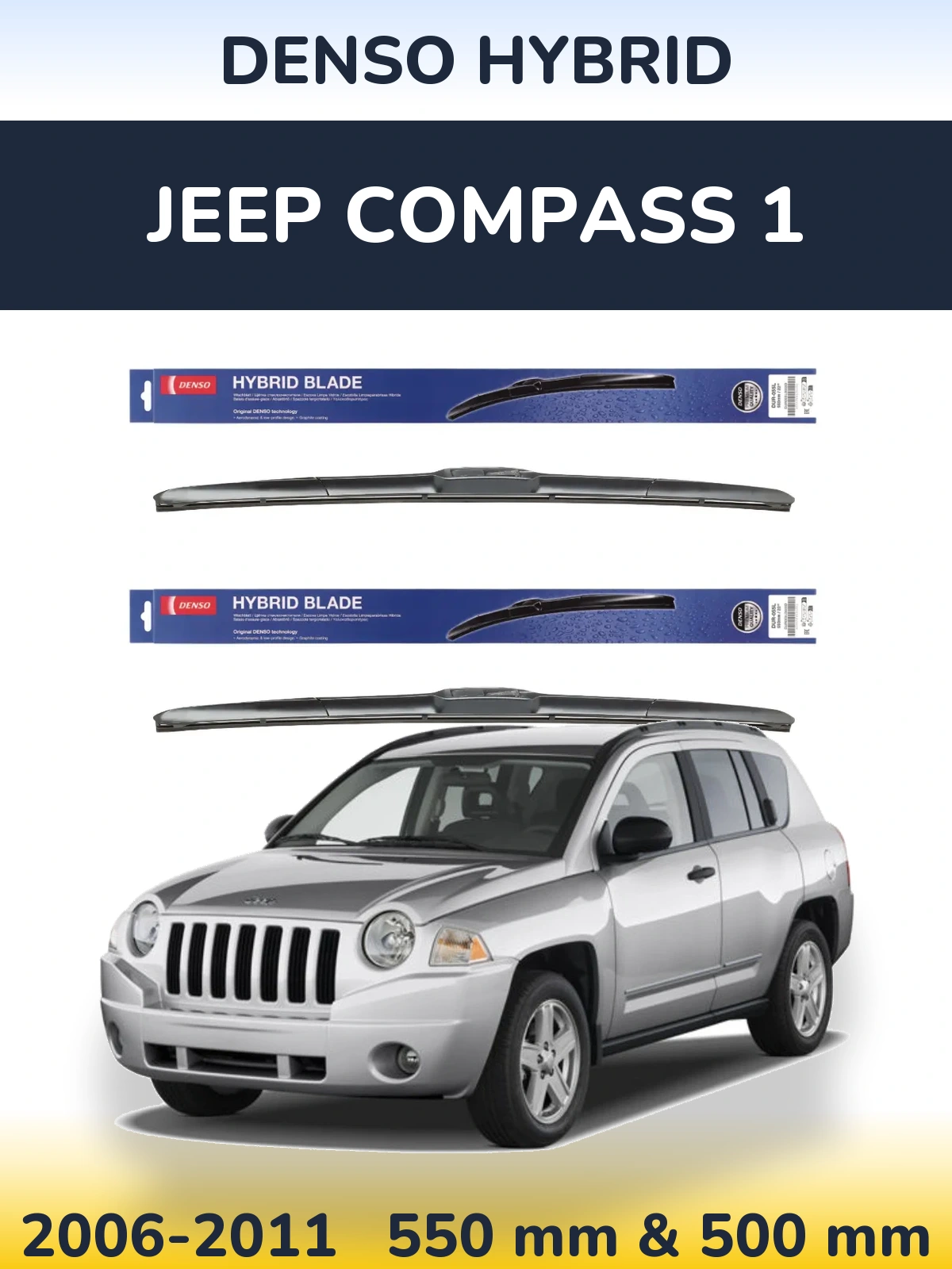 Sada předních stěračů Denso Hybrid 550 a 500 mm pro Jeep Compass 1 2006-2011