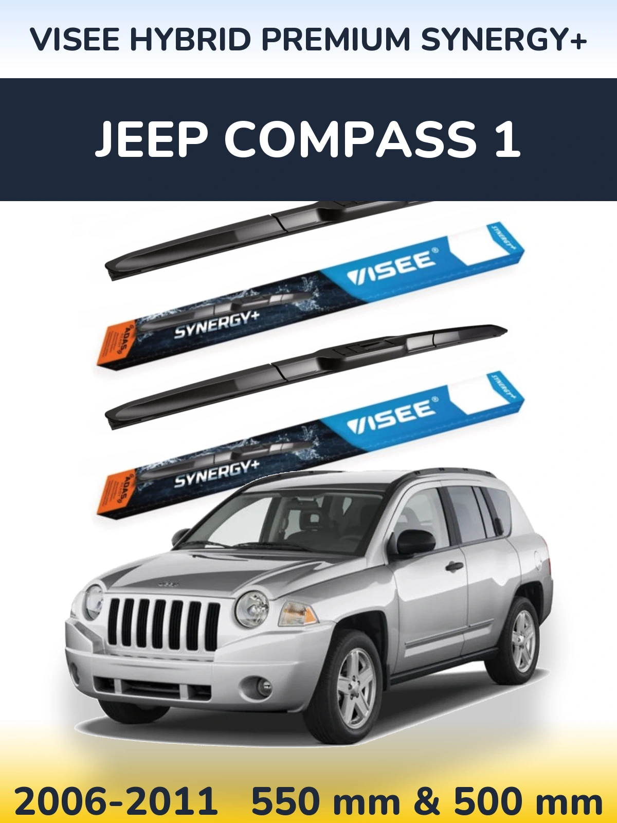 Sada předních stěračů VISEE HYBRID PREMIUM SYNERGY+ 550 a 500 mm pro Jeep Compass 1 2006-2011