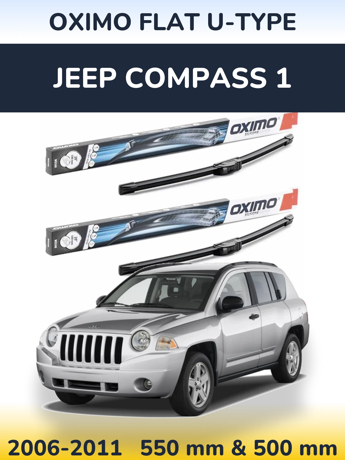 Sada předních stěračů Oximo Flat U-type 550 a 500 mm pro Jeep Compass 1 2006-2011