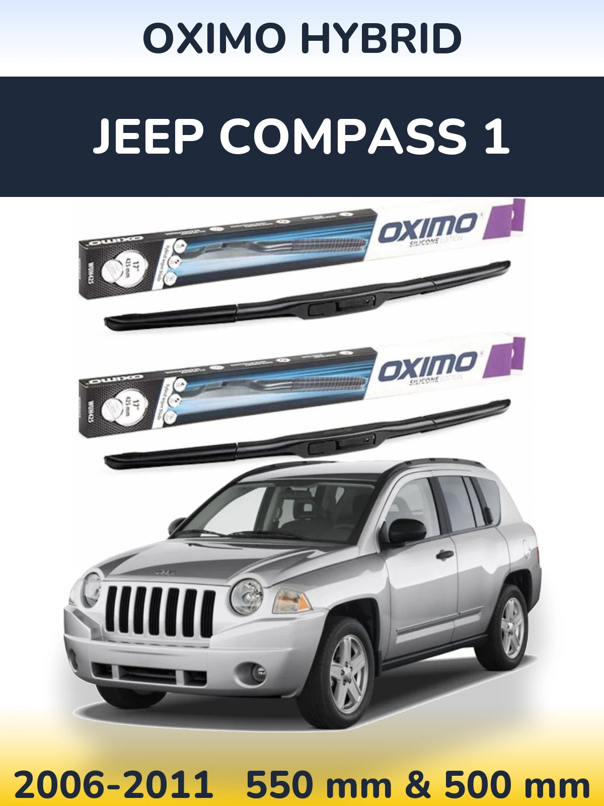 Sada předních stěračů Oximo Hybrid 550 a 500 mm pro Jeep Compass 1 2006-2011