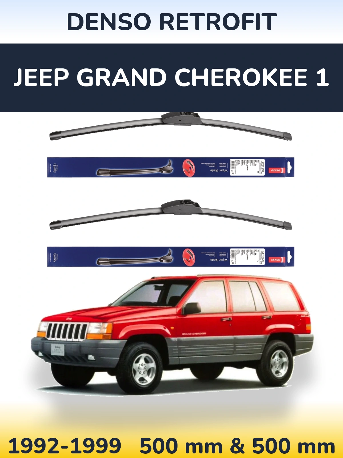 Sada předních stěračů Denso Retrofit 500 a 500 mm pro Jeep Grand Cherokee 1 1992-1999