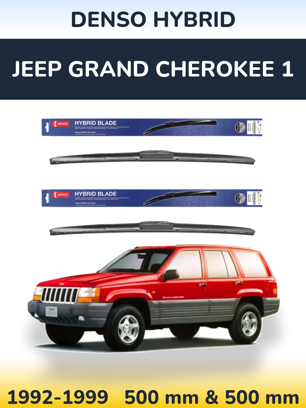 Sada předních stěračů Denso Hybrid 500 a 500 mm pro Jeep Grand Cherokee 1 1992-1999