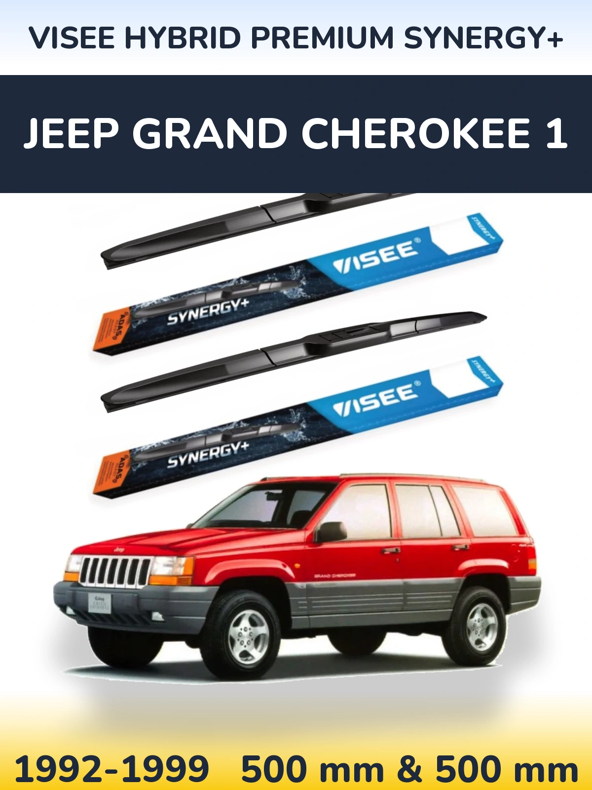 Sada předních stěračů VISEE HYBRID PREMIUM SYNERGY+ 500 a 500 mm pro Jeep Grand Cherokee 1 1992-1999
