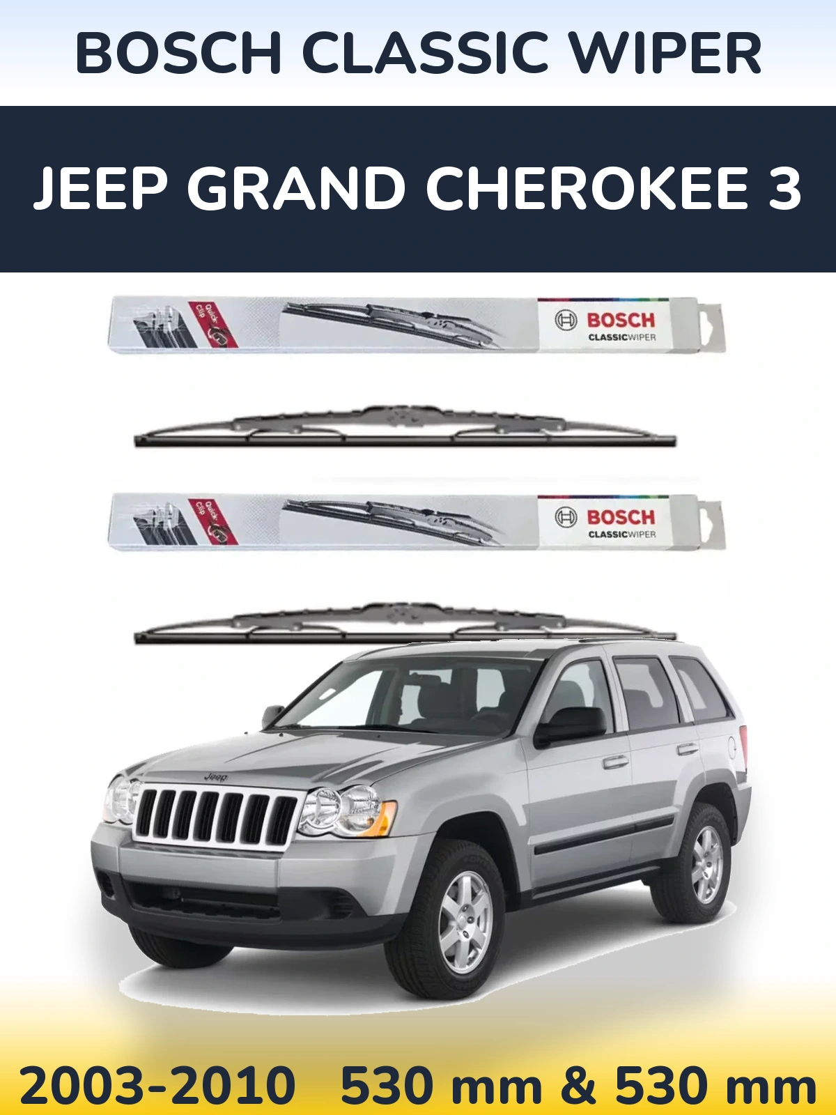 Sada předních stěračů BOSCH Classic Wiper 530 a 530 mm pro Jeep Grand Cherokee 3 2003-2010