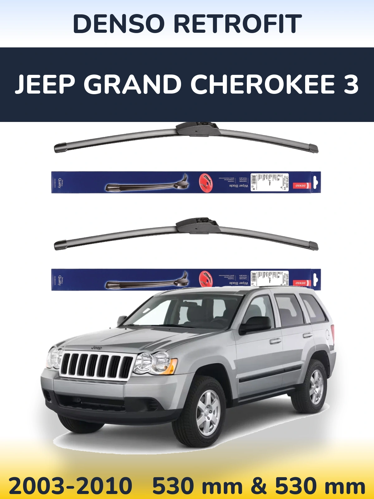 Sada předních stěračů Denso Retrofit 530 a 530 mm pro Jeep Grand Cherokee 3 2003-2010