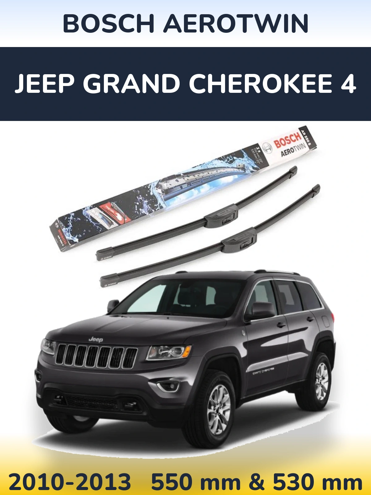 Sada předních stěračů BOSCH AeroTwin 550 a 530 mm pro Jeep Grand Cherokee 4 2010-2013
