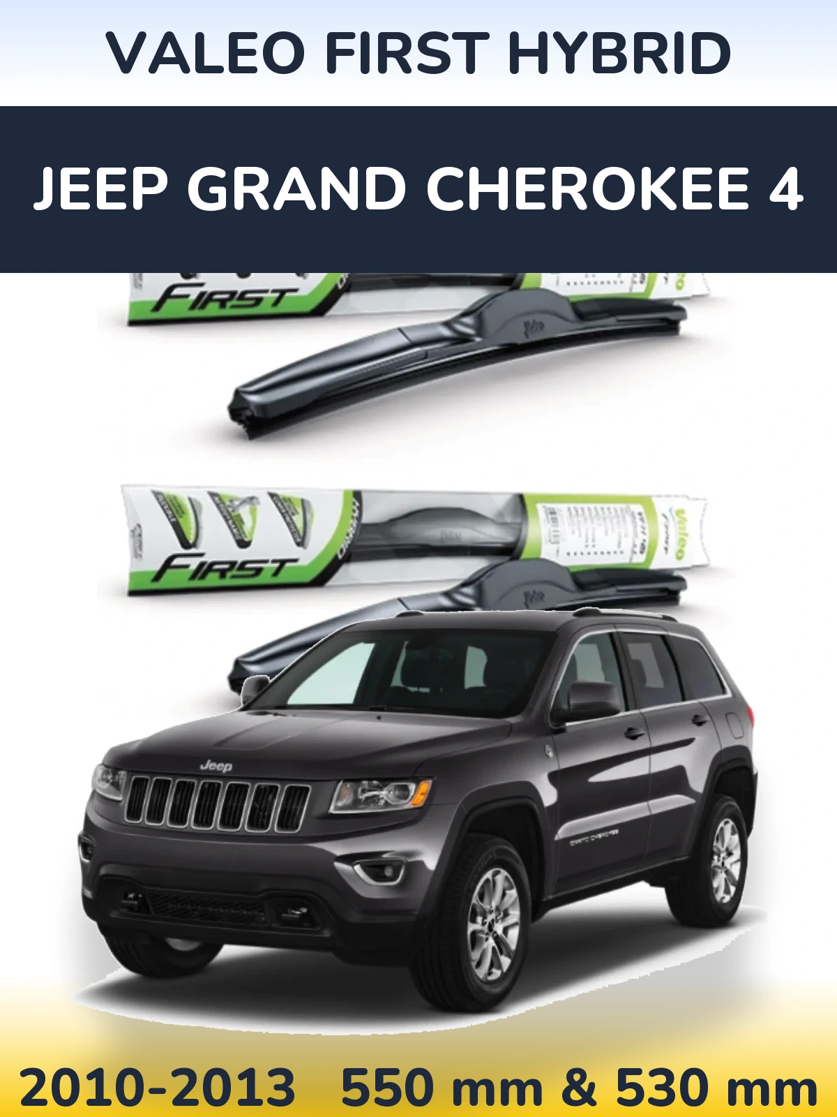 Sada předních stěračů Valeo First Hybrid 550 a 530 mm pro Jeep Grand Cherokee 4 2010-2013