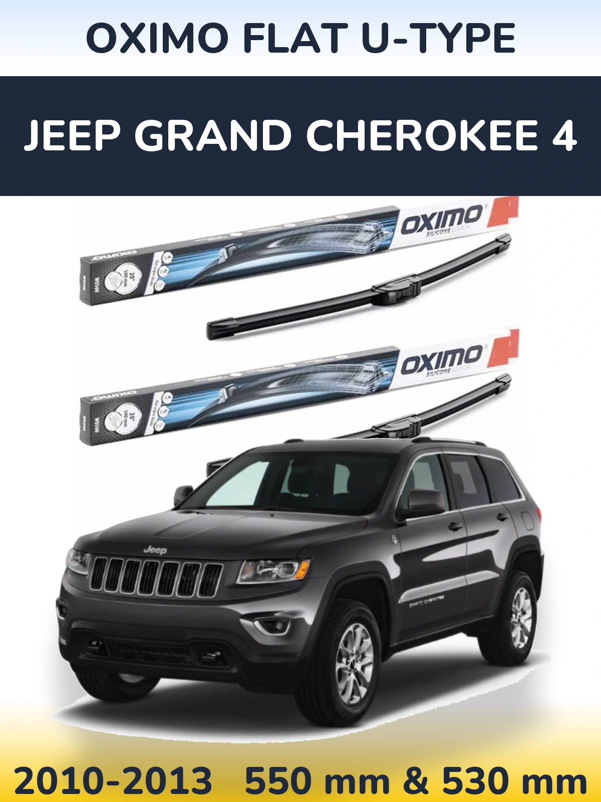 Sada předních stěračů Oximo Flat U-type 550 a 530 mm pro Jeep Grand Cherokee 4 2010-2013