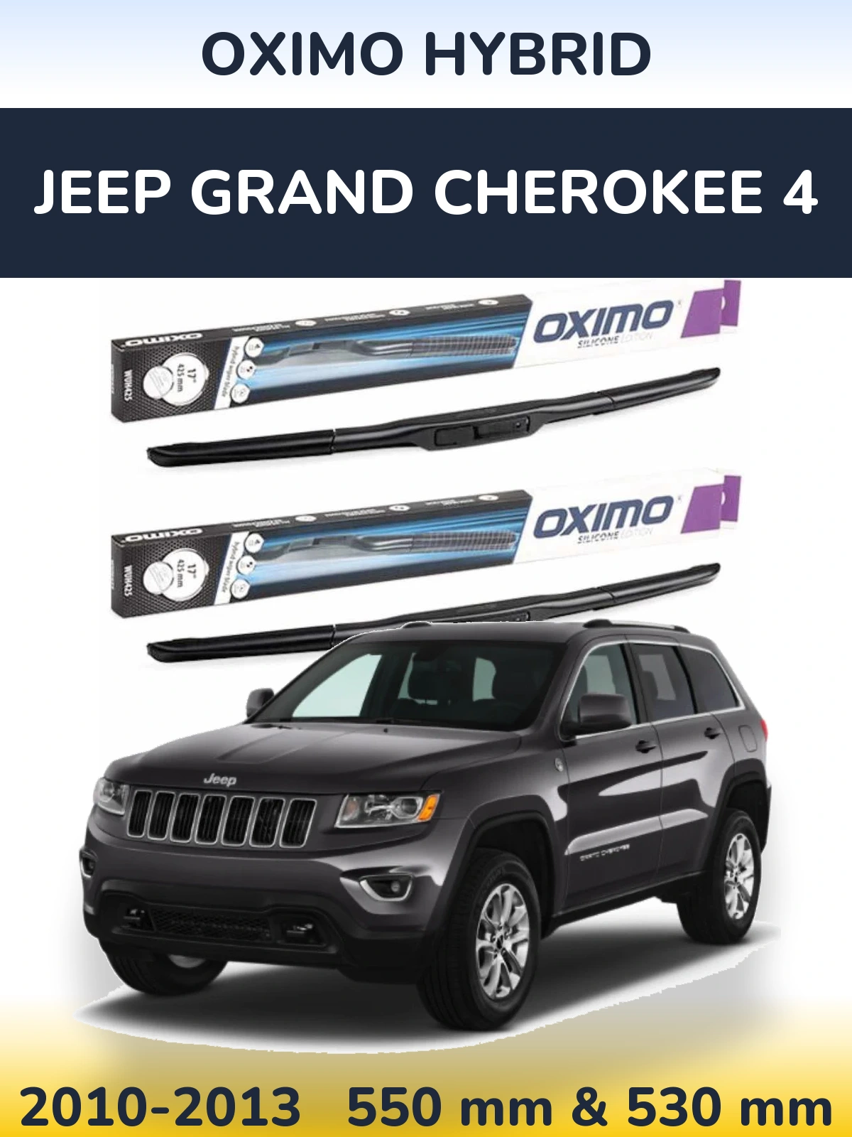 Sada předních stěračů Oximo Hybrid 550 a 530 mm pro Jeep Grand Cherokee 4 2010-2013
