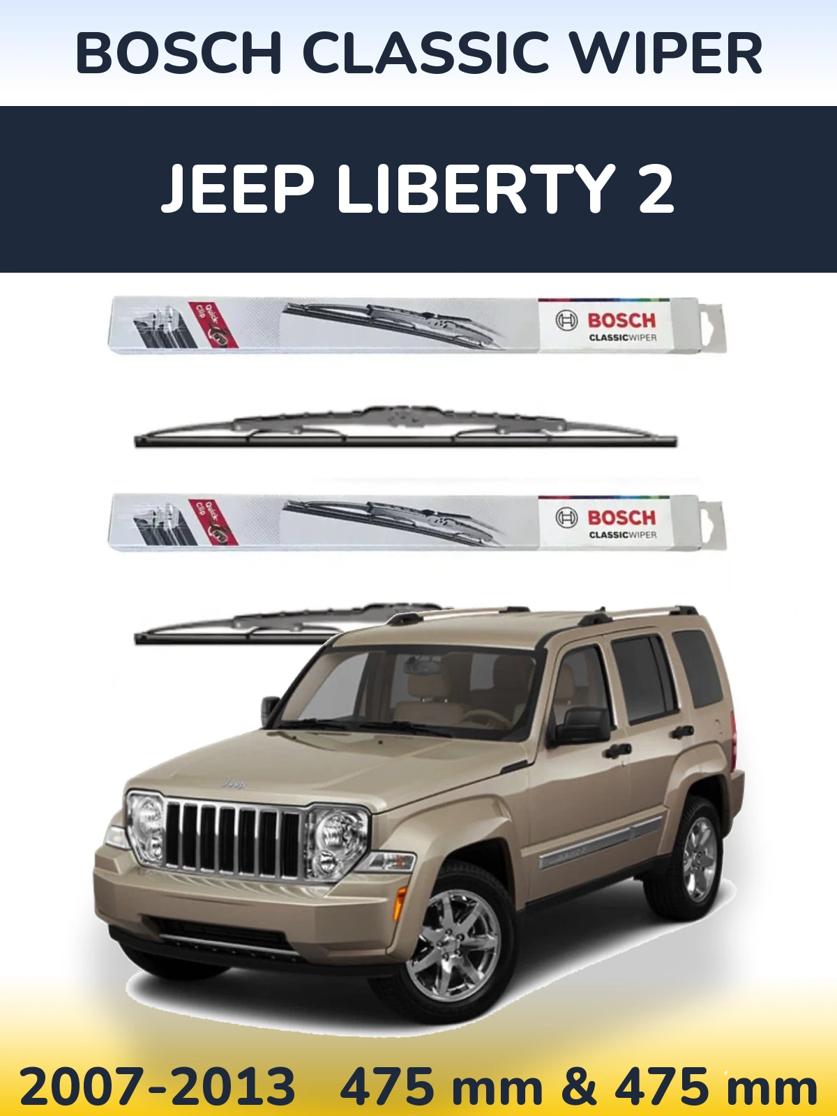 Sada předních stěračů BOSCH Classic Wiper 475 a 475 mm pro Jeep Liberty 2 2007-2013