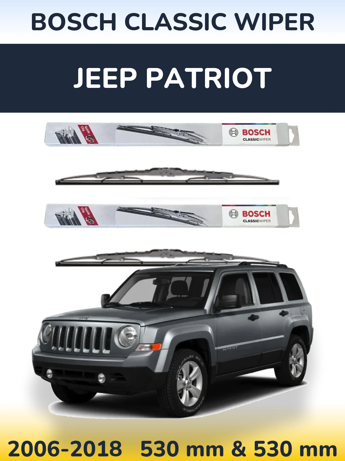 Sada předních stěračů BOSCH Classic Wiper 530 a 530 mm pro Jeep Patriot 2006-2018