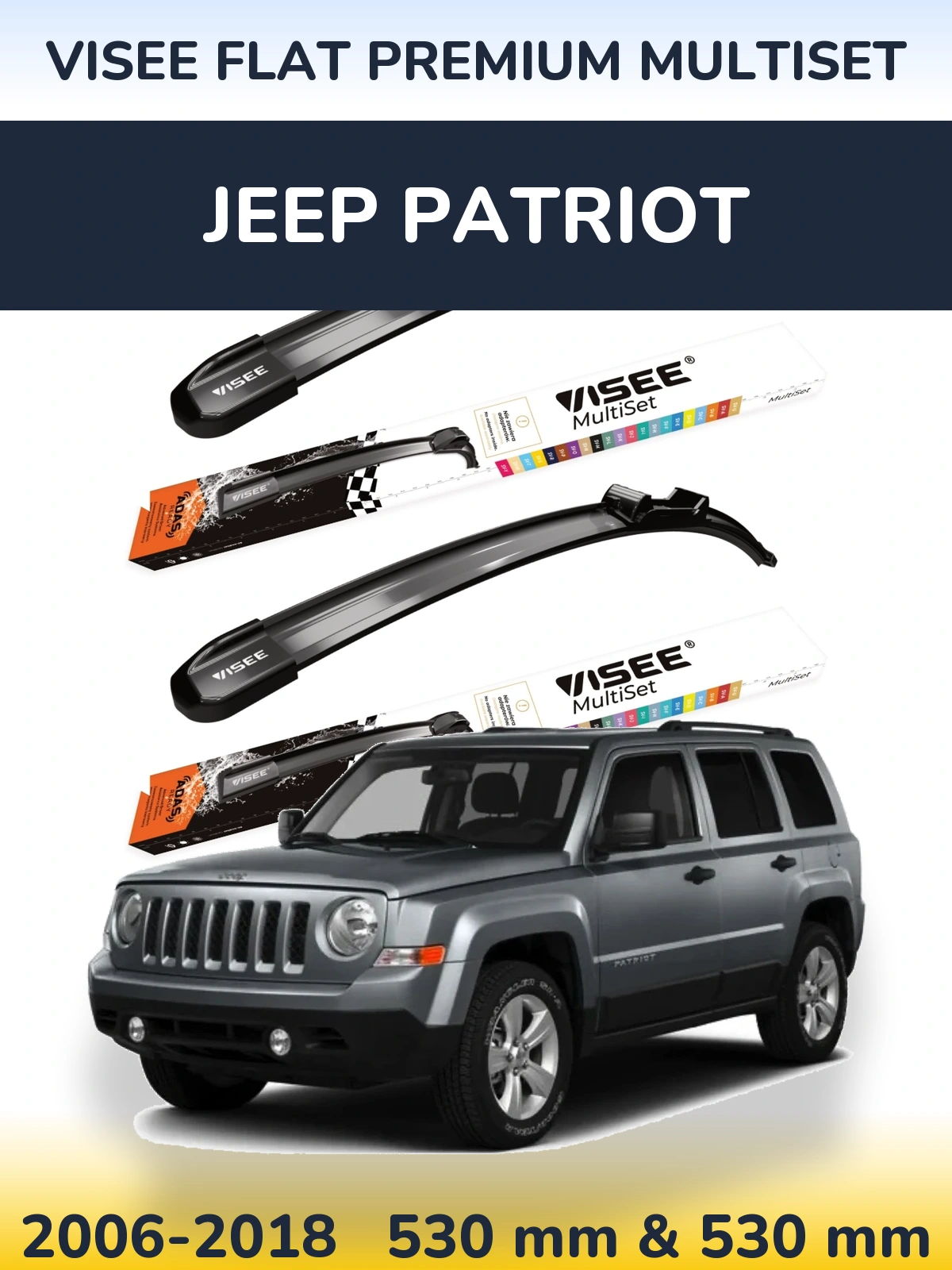 Sada předních stěračů VISEE FLAT PREMIUM MultiSet 530 a 530 mm pro Jeep Patriot 2006-2018