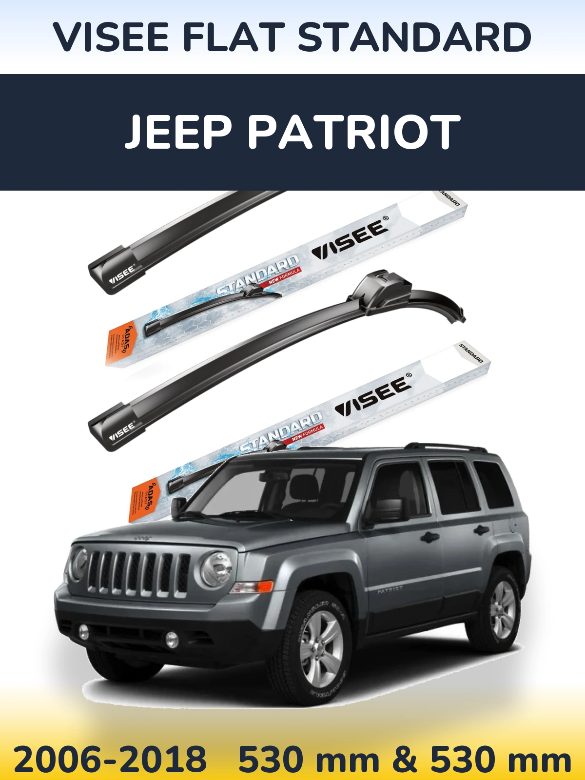 Sada předních stěračů VISEE FLAT STANDARD 530 a 530 mm pro Jeep Patriot 2006-2018