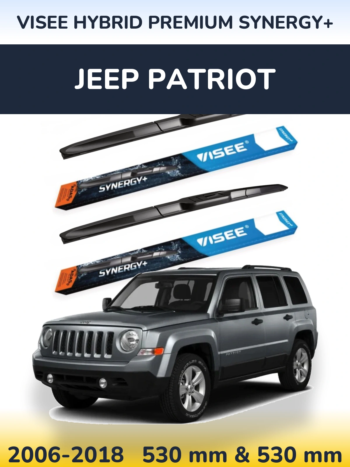 Sada předních stěračů VISEE HYBRID PREMIUM SYNERGY+ 530 a 530 mm pro Jeep Patriot 2006-2018