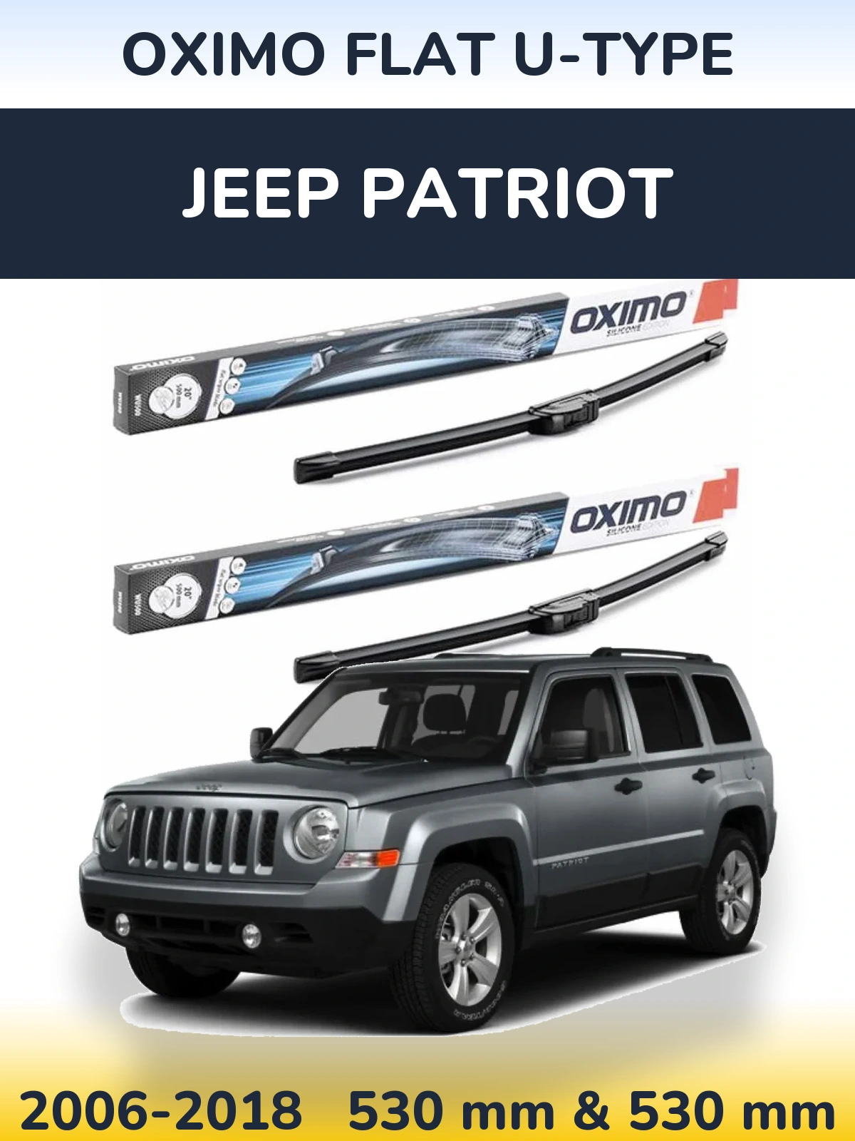 Sada předních stěračů Oximo Flat U-type 530 a 530 mm pro Jeep Patriot 2006-2018