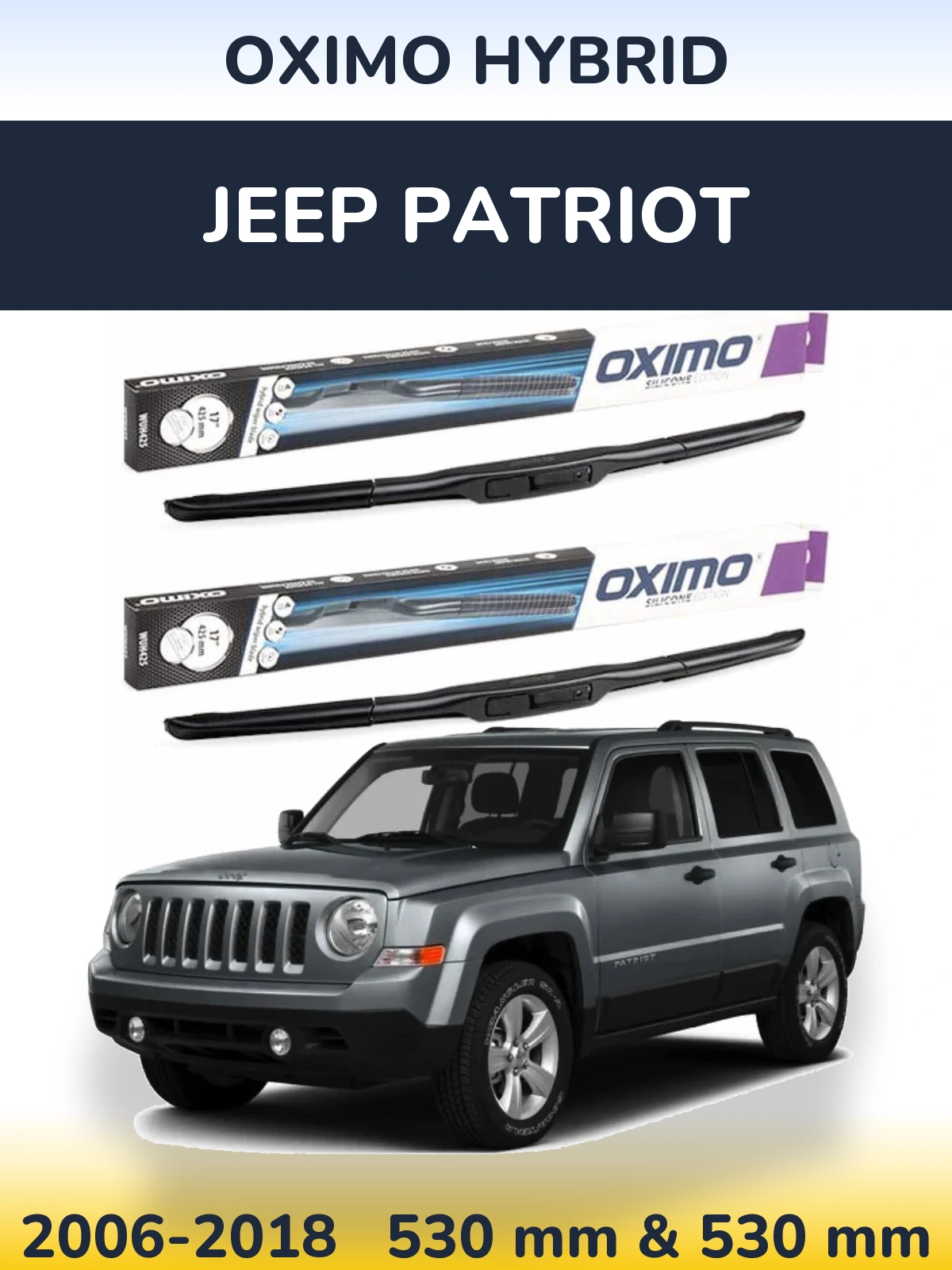 Sada předních stěračů Oximo Hybrid 530 a 530 mm pro Jeep Patriot 2006-2018