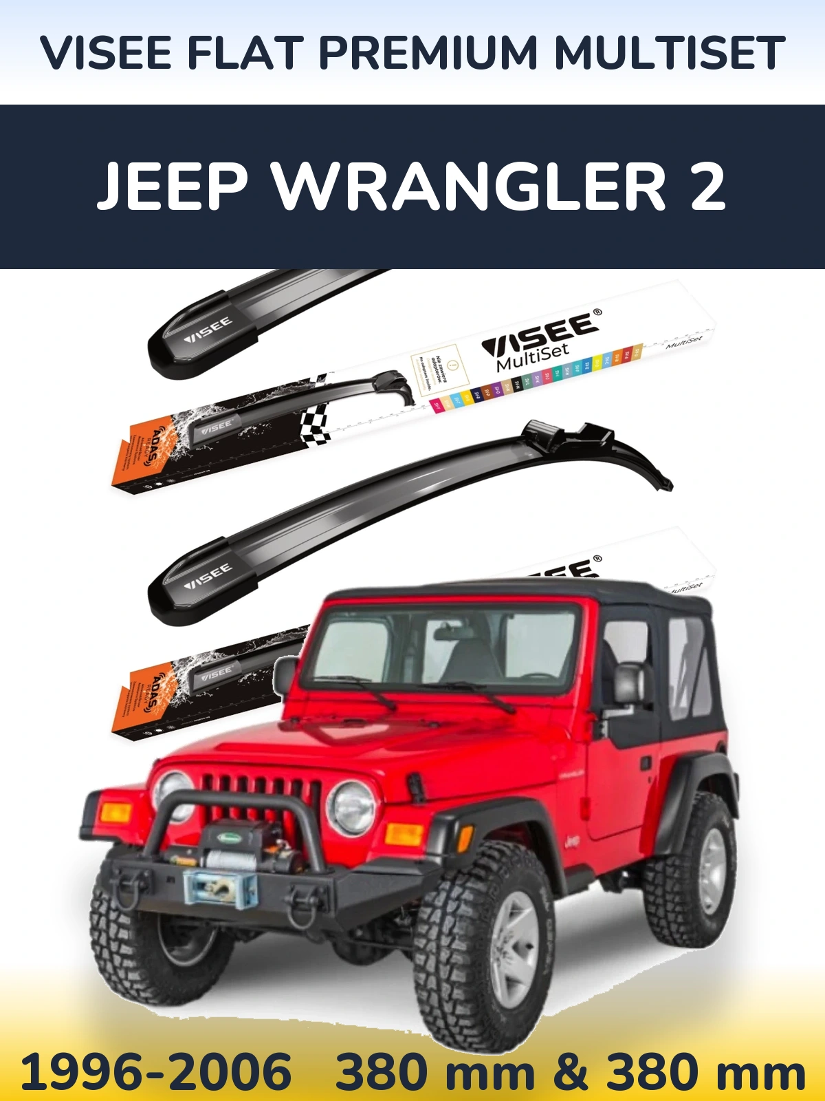 Sada předních stěračů VISEE FLAT PREMIUM MultiSet 380 a 380 mm pro Jeep Wrangler 2 1996-2006