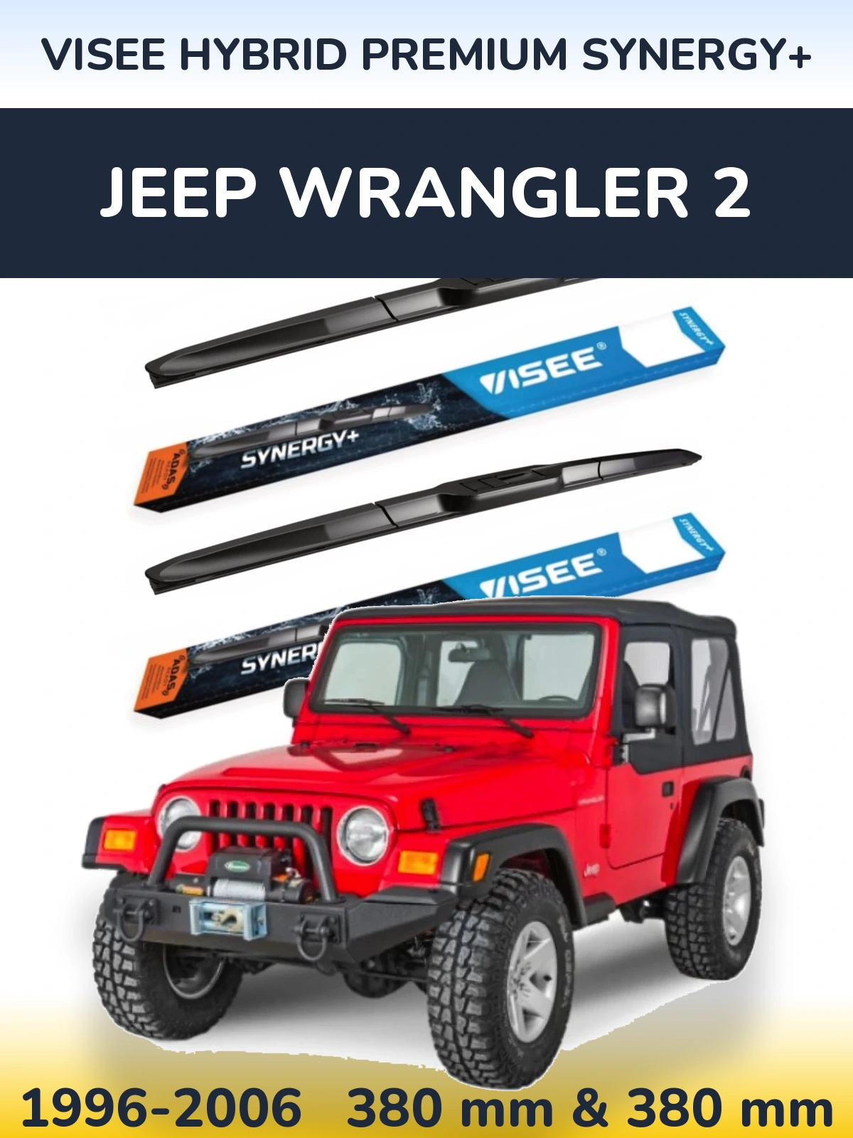 Sada předních stěračů VISEE HYBRID PREMIUM SYNERGY+ 380 a 380 mm pro Jeep Wrangler 2 1996-2006