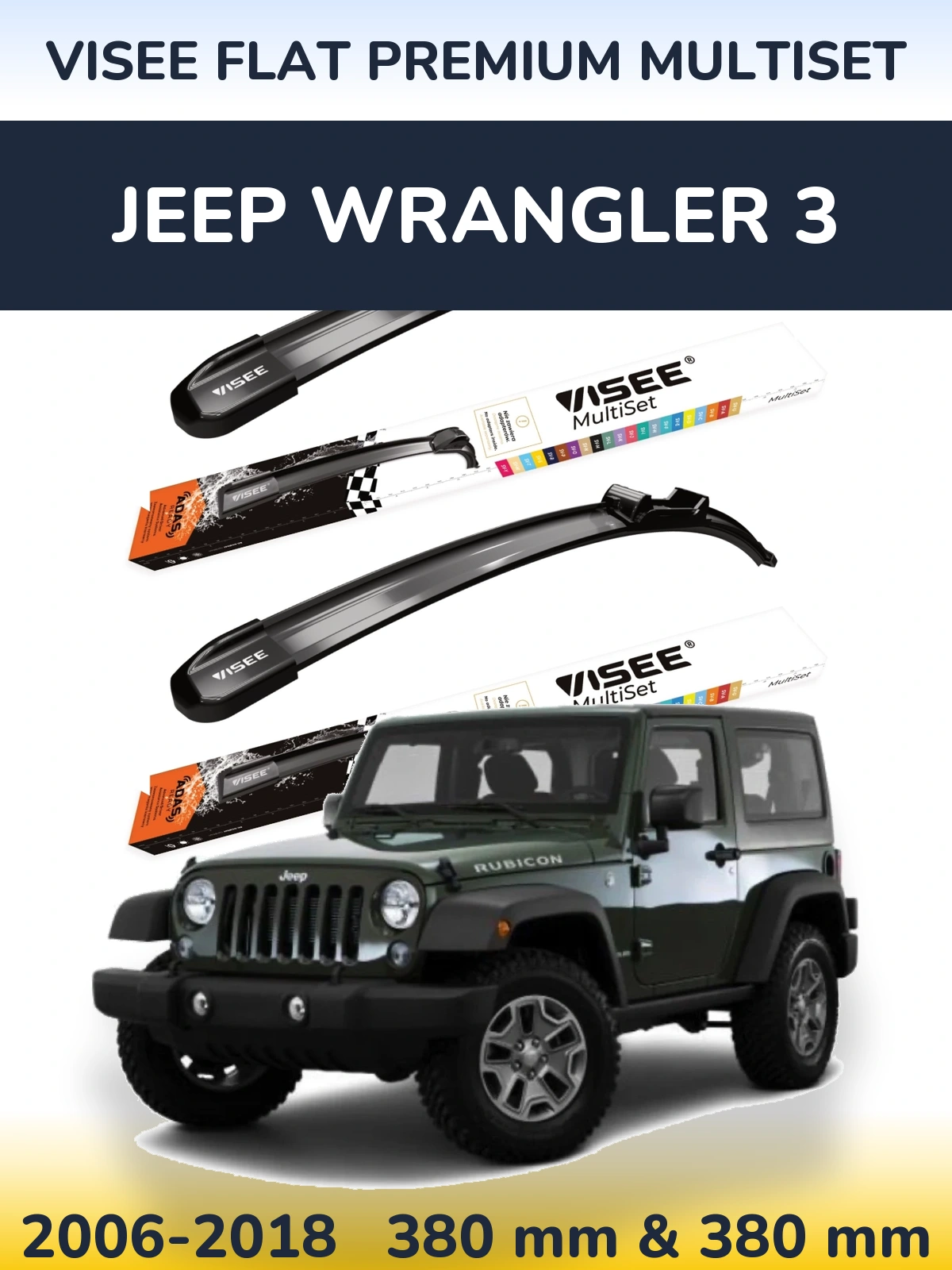 Sada předních stěračů VISEE FLAT PREMIUM MultiSet 380 a 380 mm pro Jeep Wrangler 3 2006-2018