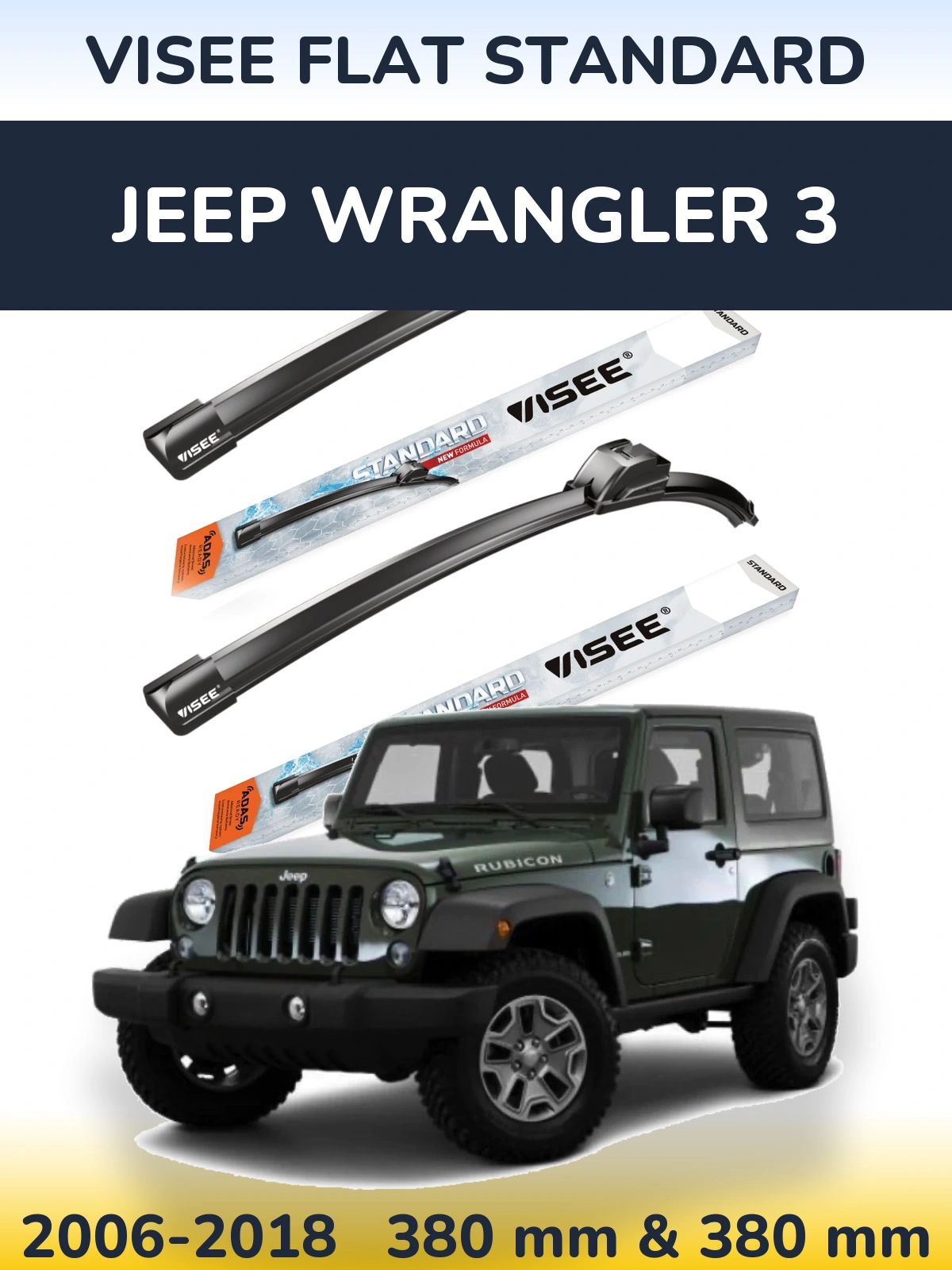 Sada předních stěračů VISEE FLAT STANDARD 380 a 380 mm pro Jeep Wrangler 3 2006-2018