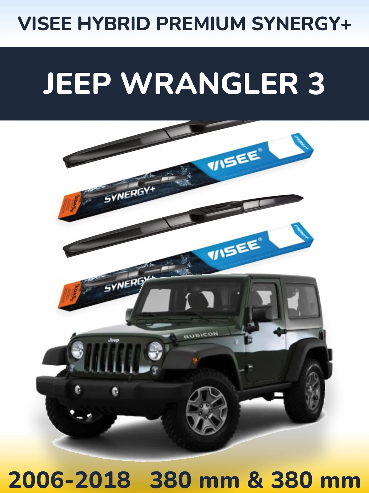 Sada předních stěračů VISEE HYBRID PREMIUM SYNERGY+ 380 a 380 mm pro Jeep Wrangler 3 2006-2018