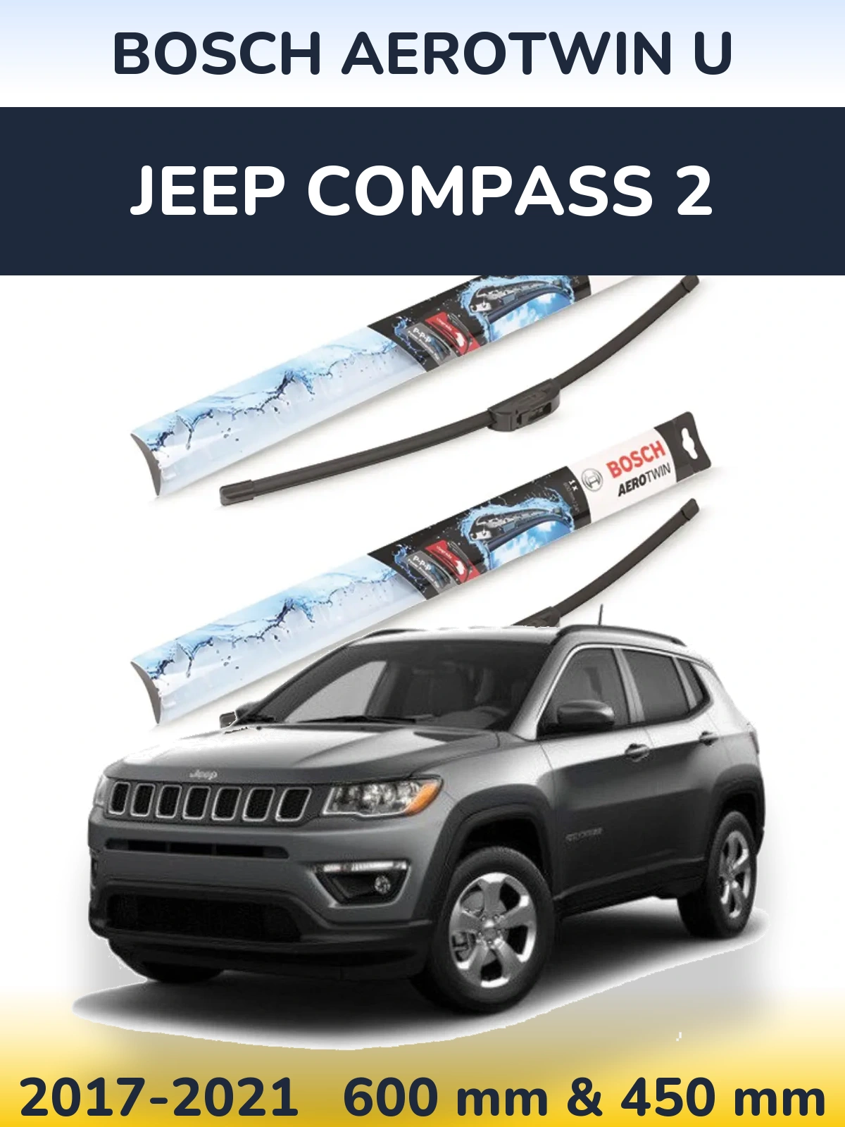 Sada předních stěračů BOSCH AeroTwin U 600 a 450 mm pro Jeep Compass 2 2017-2021