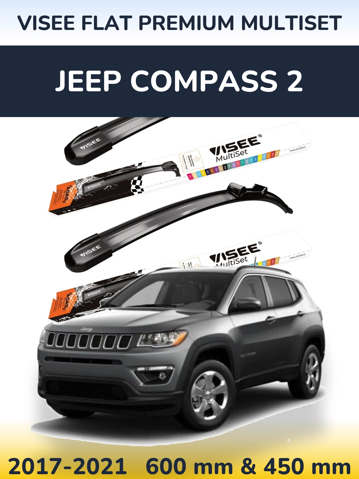 Sada předních stěračů VISEE FLAT PREMIUM MultiSet 600 a 450 mm pro Jeep Compass 2 2017-2021