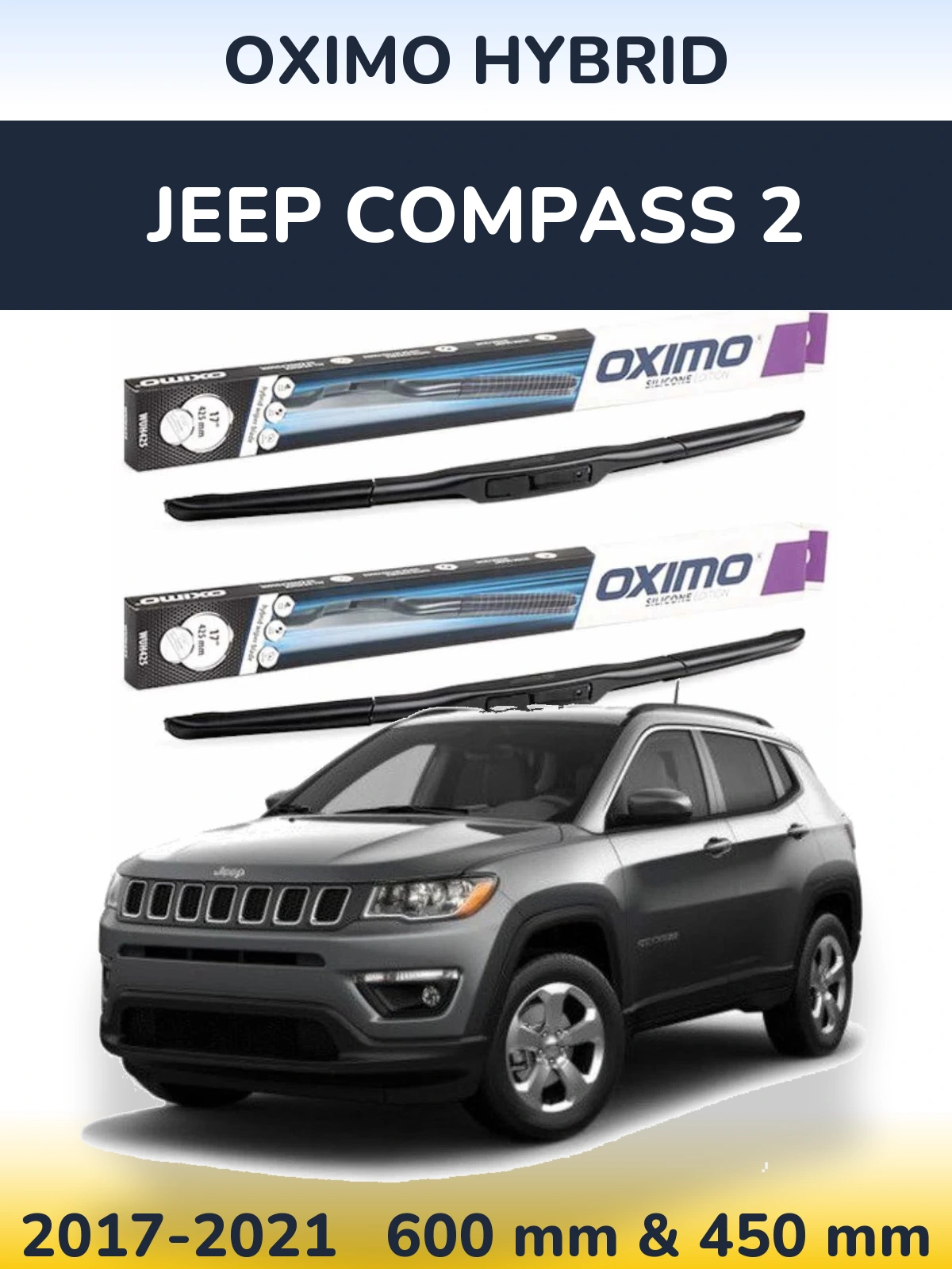 Sada předních stěračů Oximo Hybrid 600 a 450 mm pro Jeep Compass 2 2017-2021