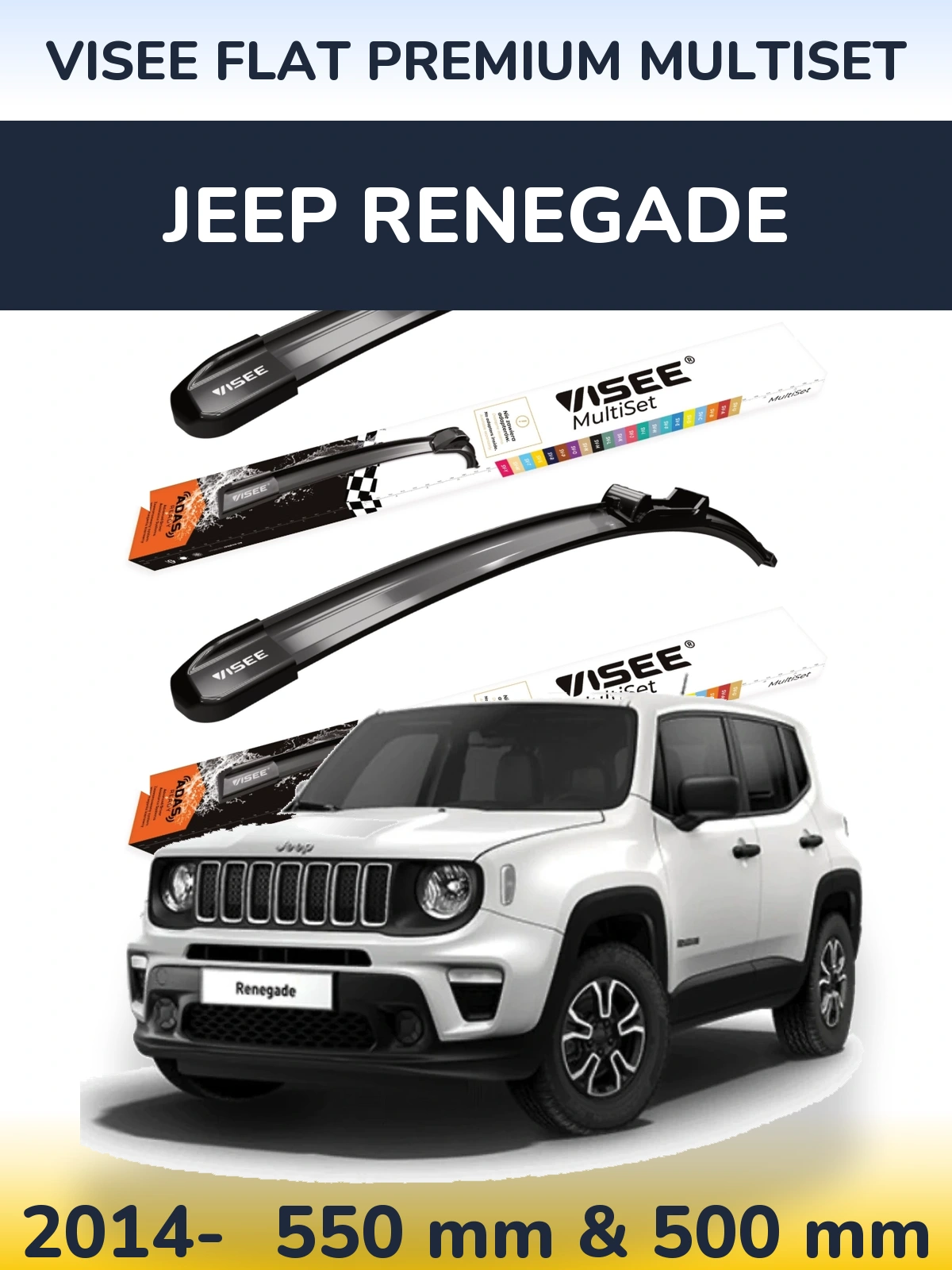 Sada předních stěračů VISEE FLAT PREMIUM MultiSet 550 a 500 mm pro Jeep Renegade 2014-2026
