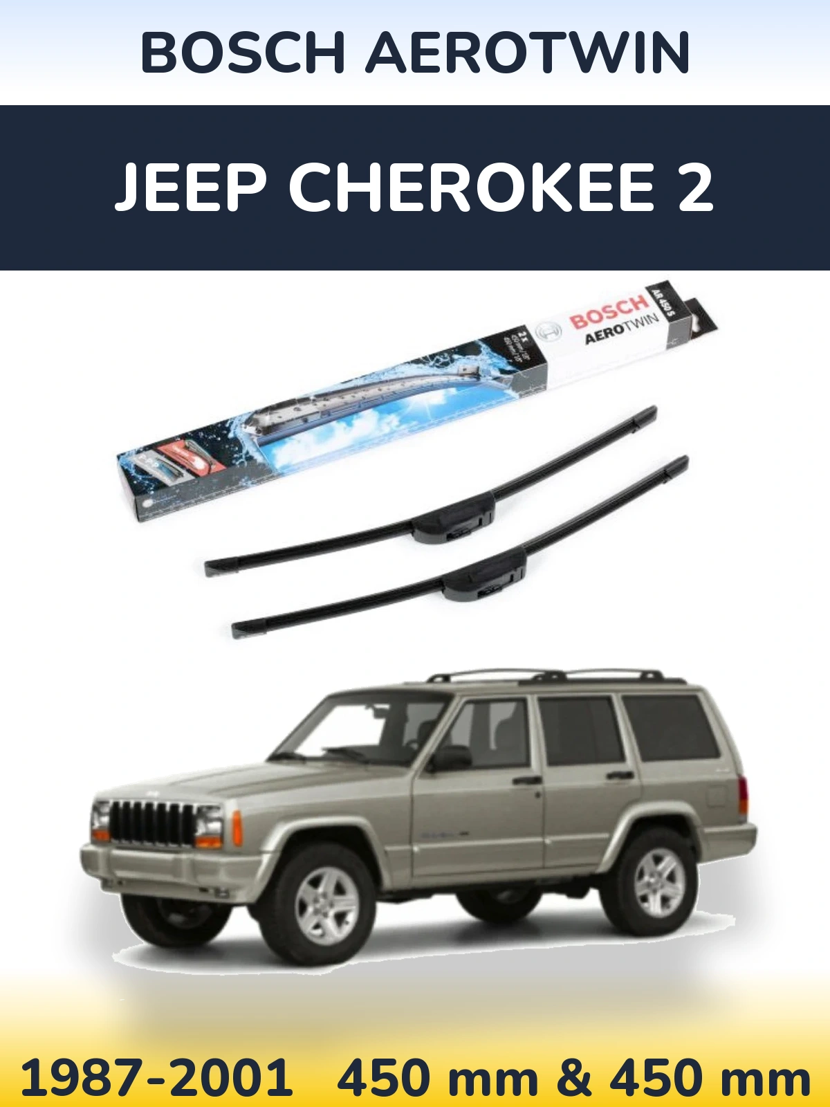 Sada předních stěračů BOSCH AeroTwin 450 a 450 mm pro Jeep Cherokee 2 1987-2001