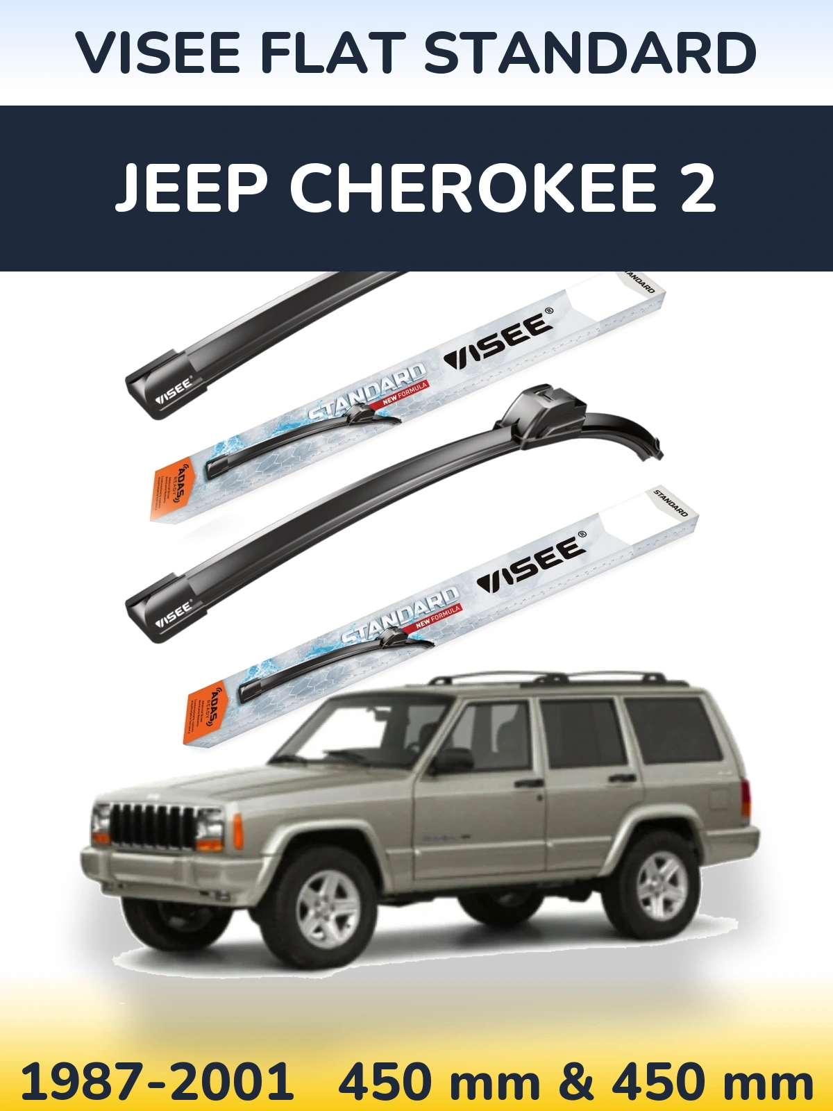 Sada předních stěračů VISEE FLAT STANDARD 450 a 450 mm pro Jeep Cherokee 2 1987-2001