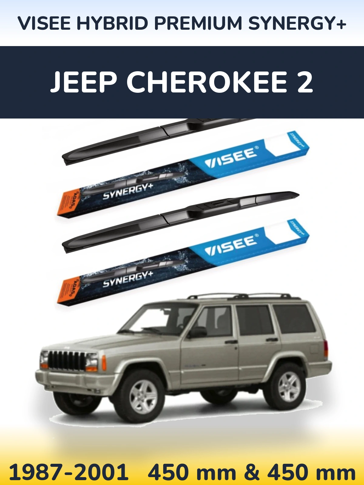 Sada předních stěračů VISEE HYBRID PREMIUM SYNERGY+ 450 a 450 mm pro Jeep Cherokee 2 1987-2001