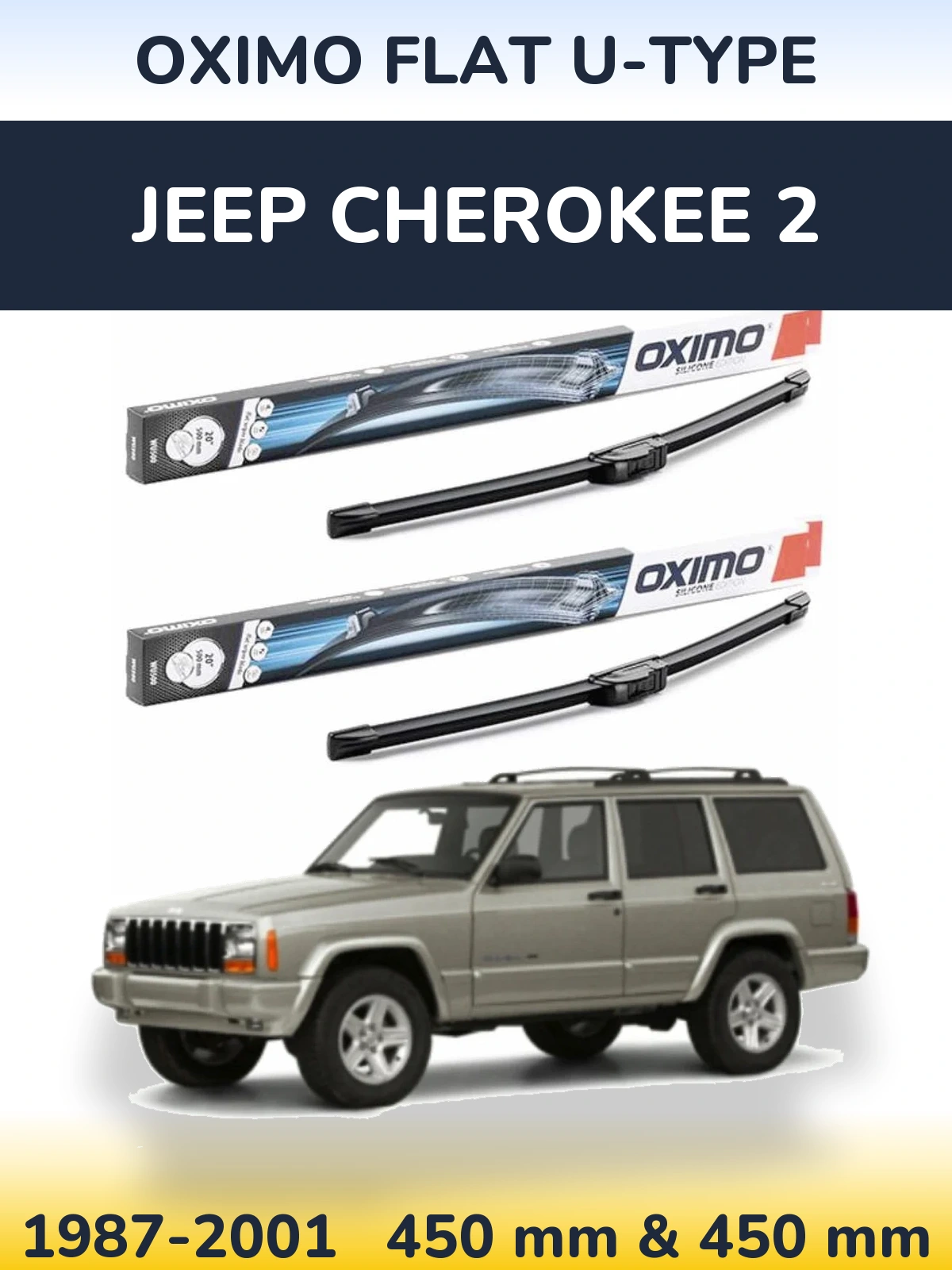 Sada předních stěračů Oximo Flat U-type 450 a 450 mm pro Jeep Cherokee 2 1987-2001