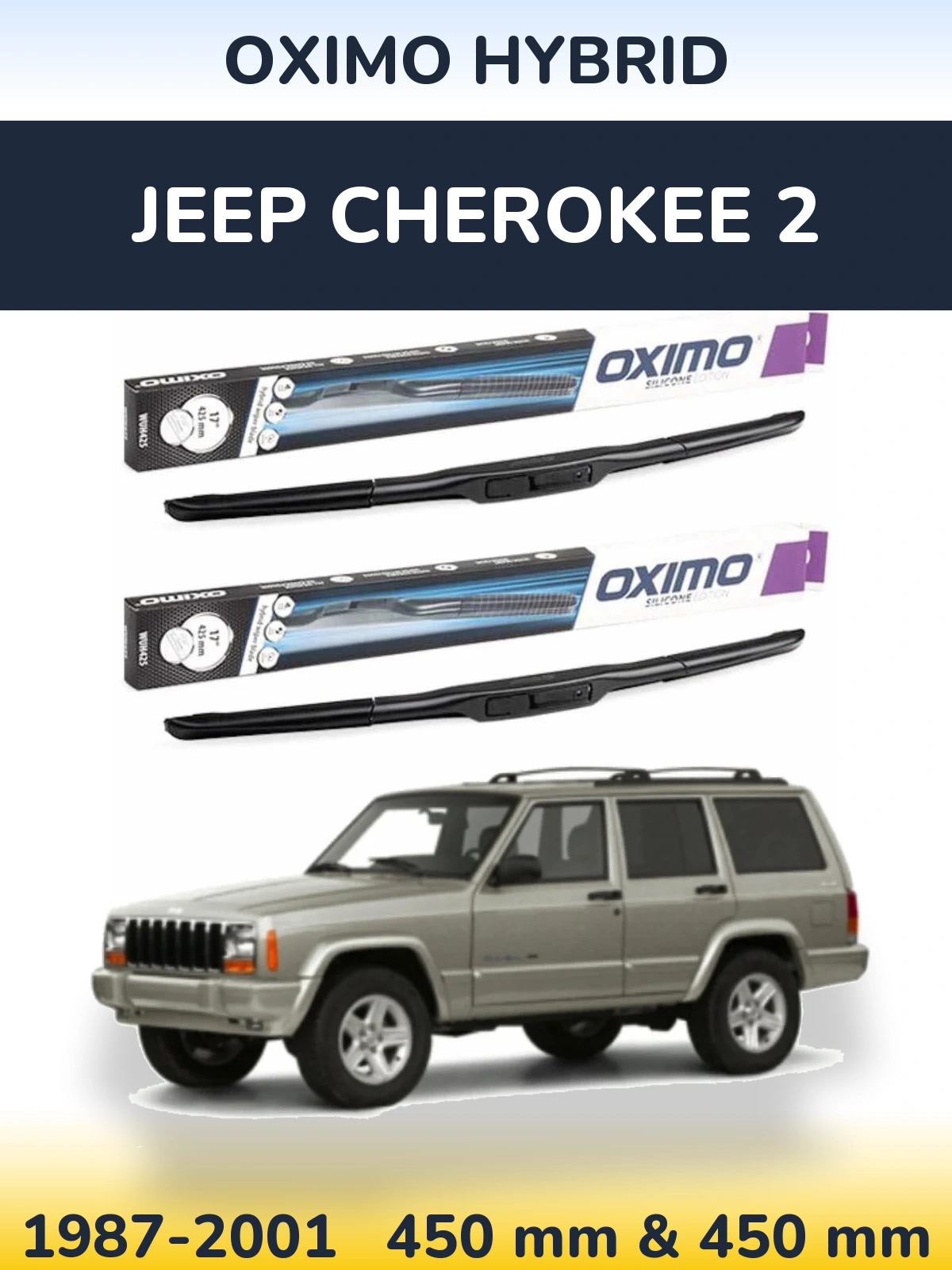 Sada předních stěračů Oximo Hybrid 450 a 450 mm pro Jeep Cherokee 2 1987-2001