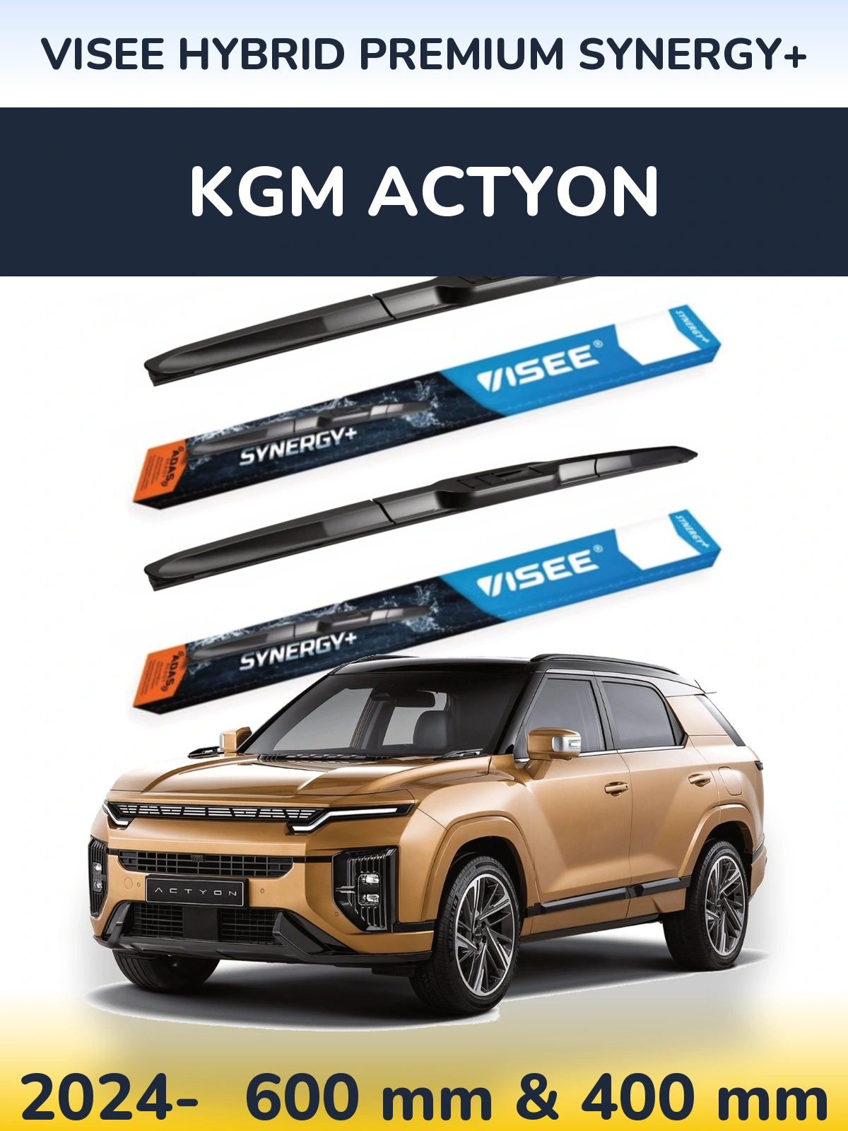 Sada předních stěračů VISEE HYBRID PREMIUM SYNERGY+ 600 a 400 mm pro KGM Actyon 2024-2026