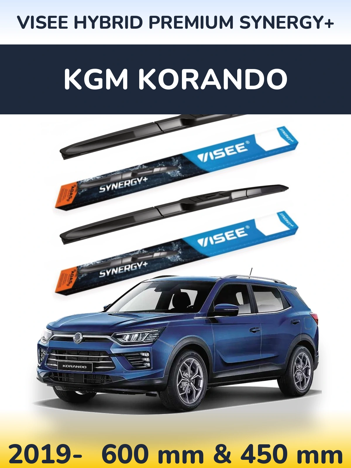 Sada předních stěračů VISEE HYBRID PREMIUM SYNERGY+ 600 a 450 mm pro KGM Korando 2019-2026
